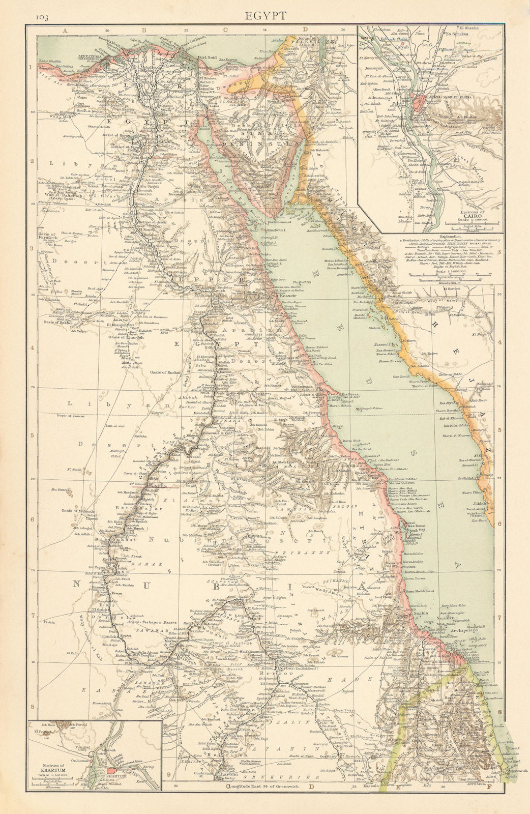Associate Product Egypt. Nile Valley. Khartoum & Cairo environs. Red Sea. THE TIMES 1895 old map
