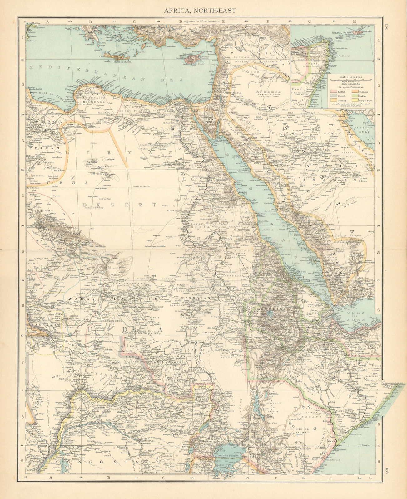 Colonial Africa North-East. Hejaz Kenya Abyssinia Sudan. THE TIMES 1895 map
