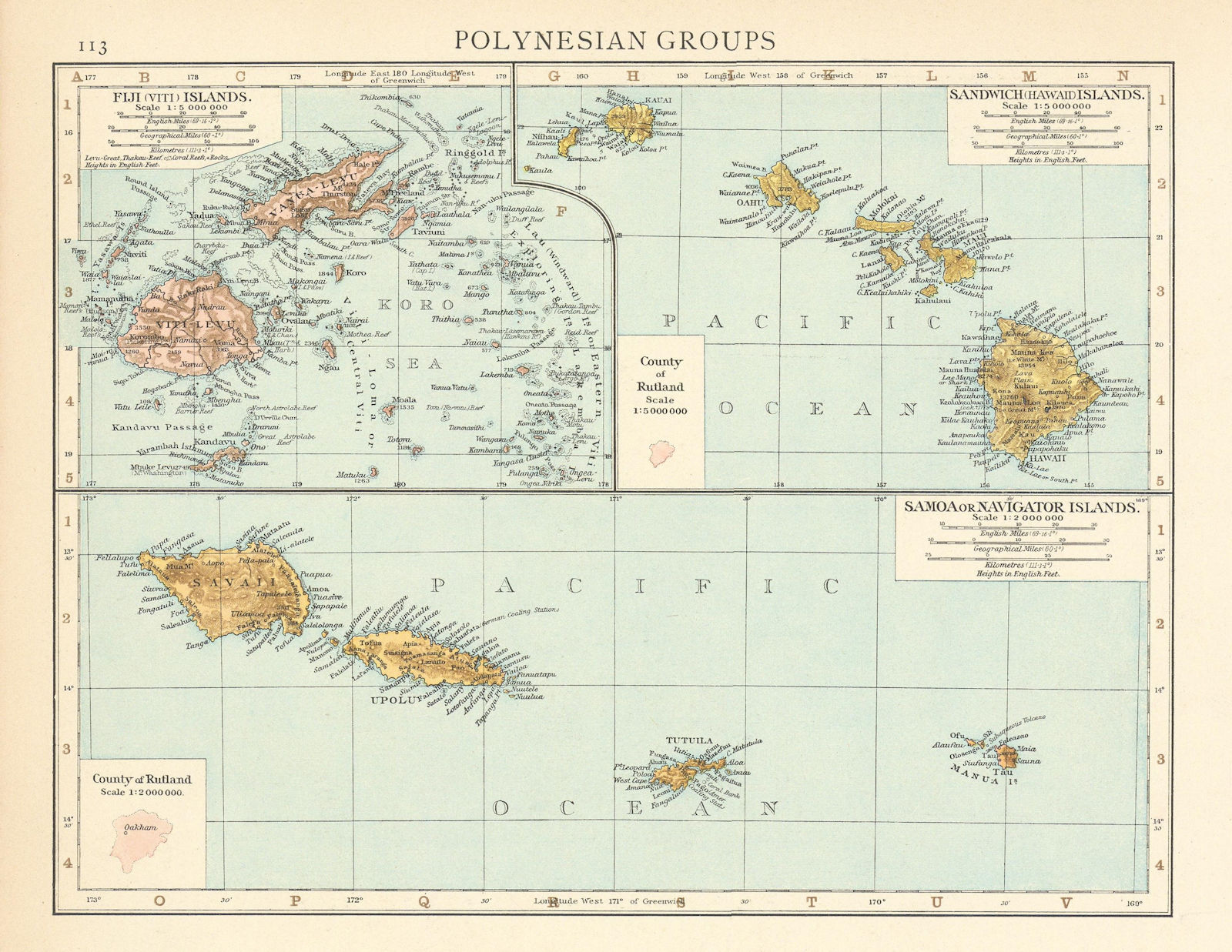 Polynesia. Fiji, Hawaiian & Samoan islands. Vanua/Viti-Levu. THE TIMES 1895 map
