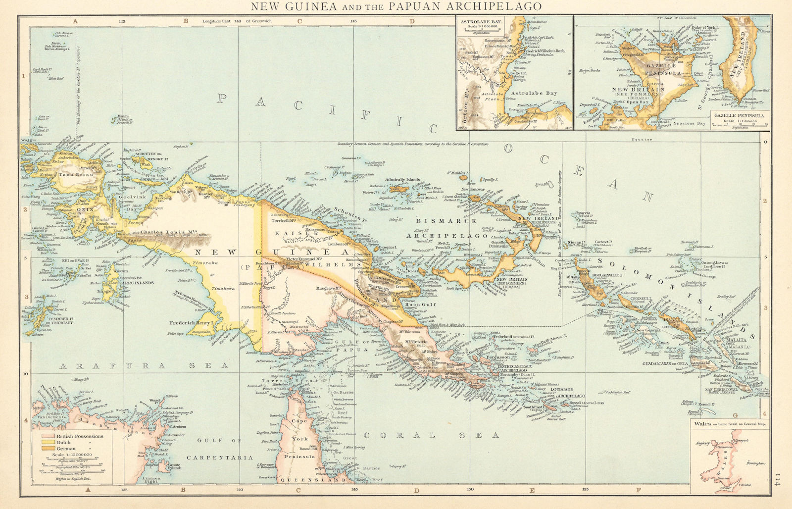 New Guinea & Papuan Archipelago. Solomon & Bismarck islands. THE TIMES 1895 map