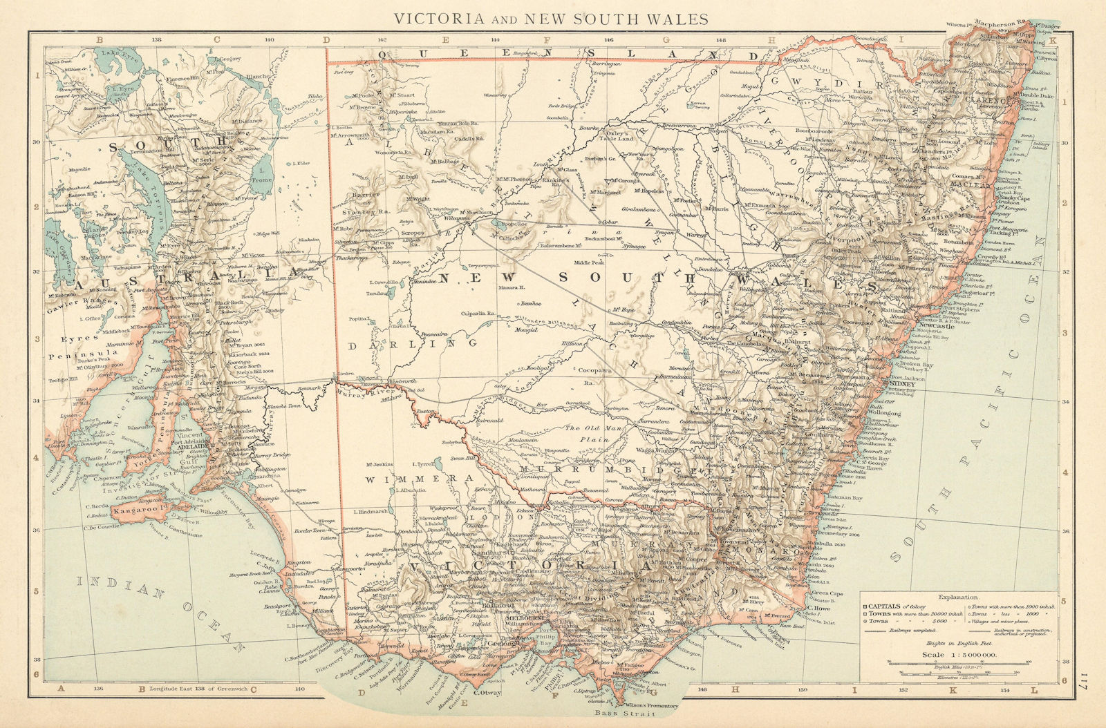 Victoria & New South Wales. Railways complete & planned Australia TIMES 1895 map