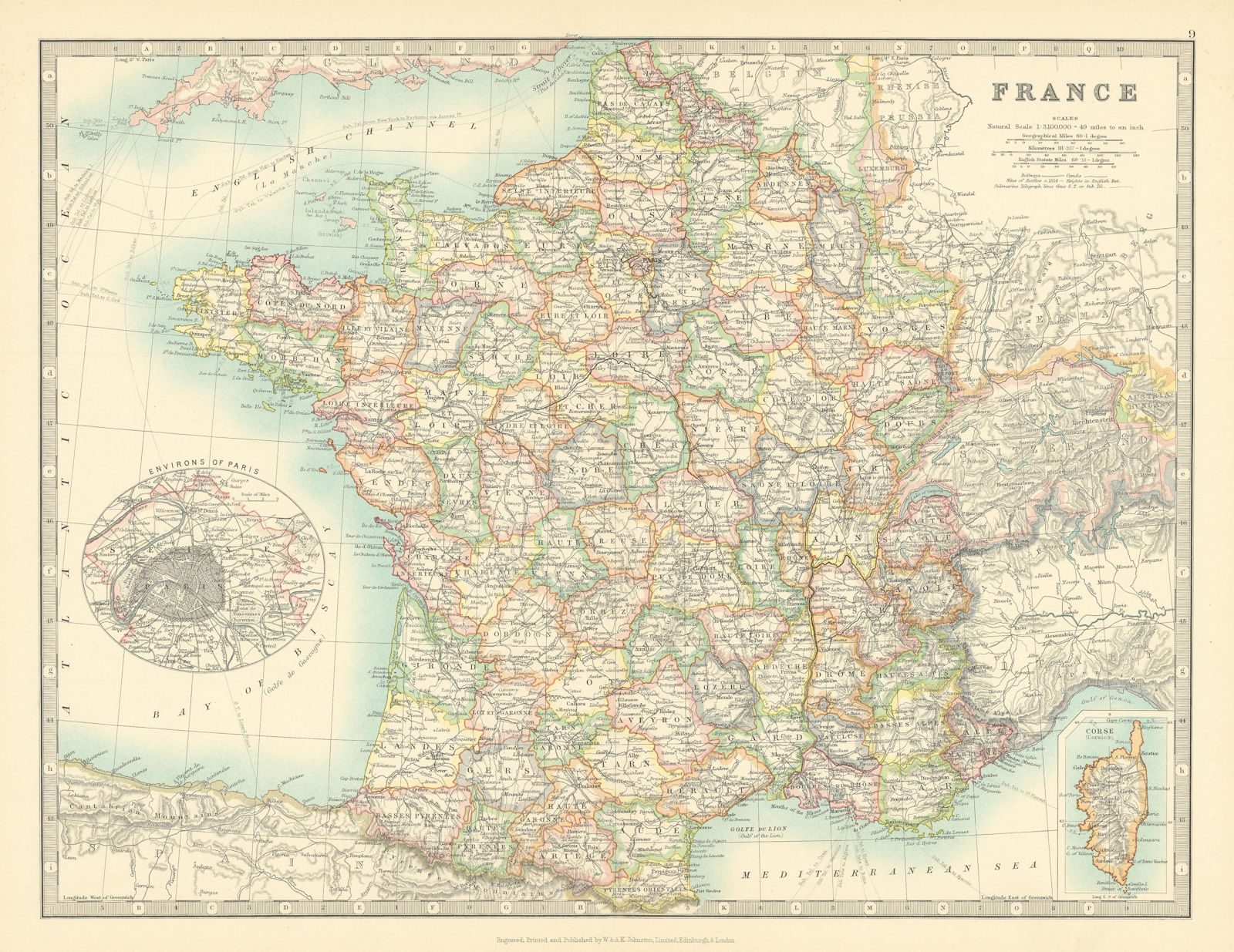 Associate Product FRANCE showing important battlefields and dates. JOHNSTON 1911 old antique map
