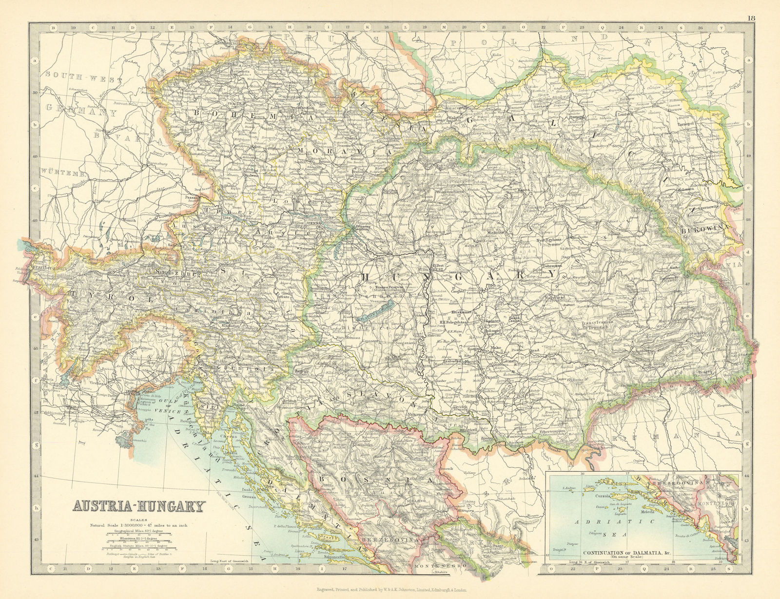 Associate Product AUSTRIA-HUNGARY. Dalmatian coast. Bosnia. Railways. JOHNSTON 1911 old map