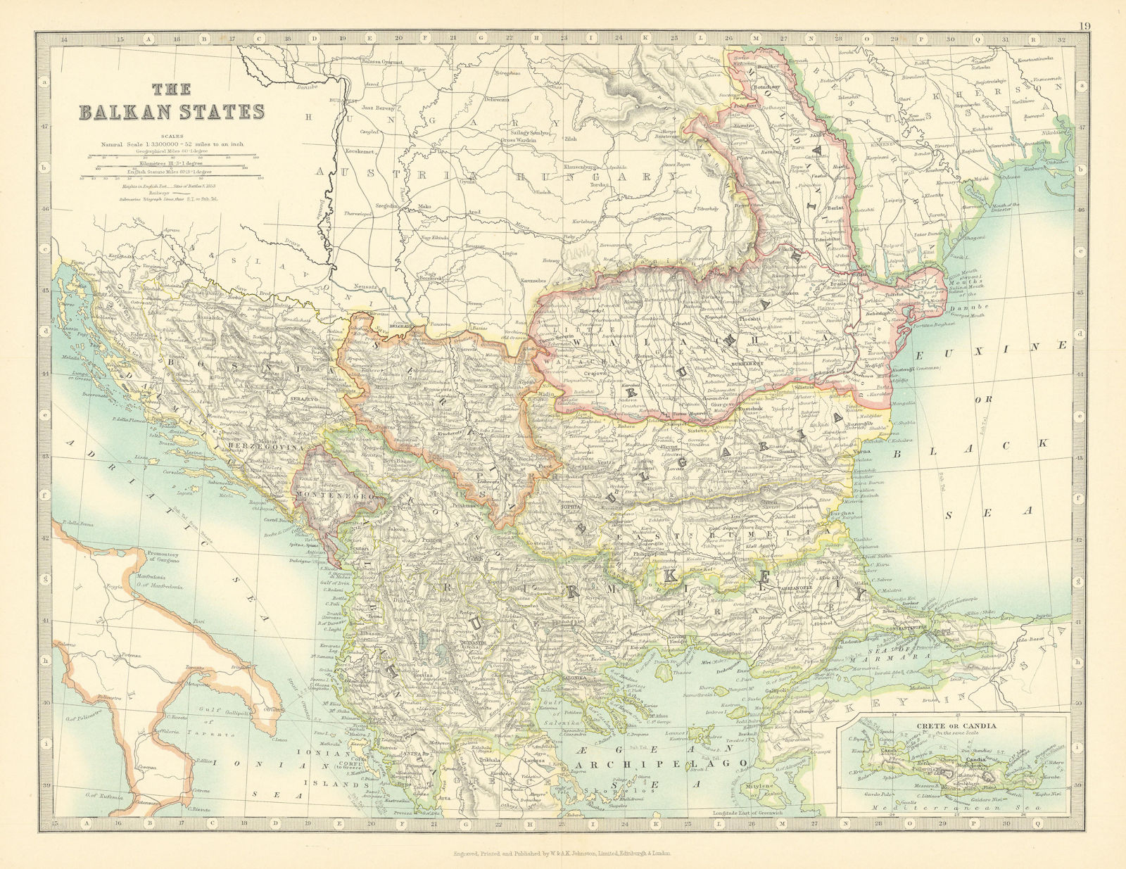 BALKAN STATES. Eastern Roumelia. Turkish Crete. Bulgaria. JOHNSTON 1911 map