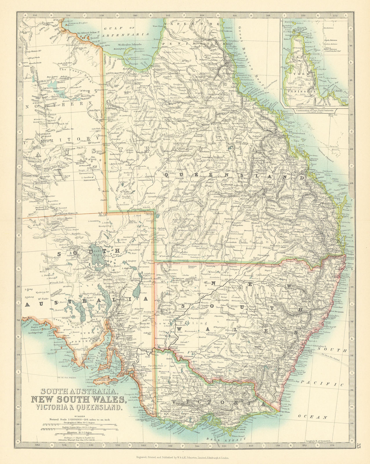 Associate Product EASTERN AUSTRALIA. Queensland, New South Wales & Victoria. JOHNSTON 1911 map