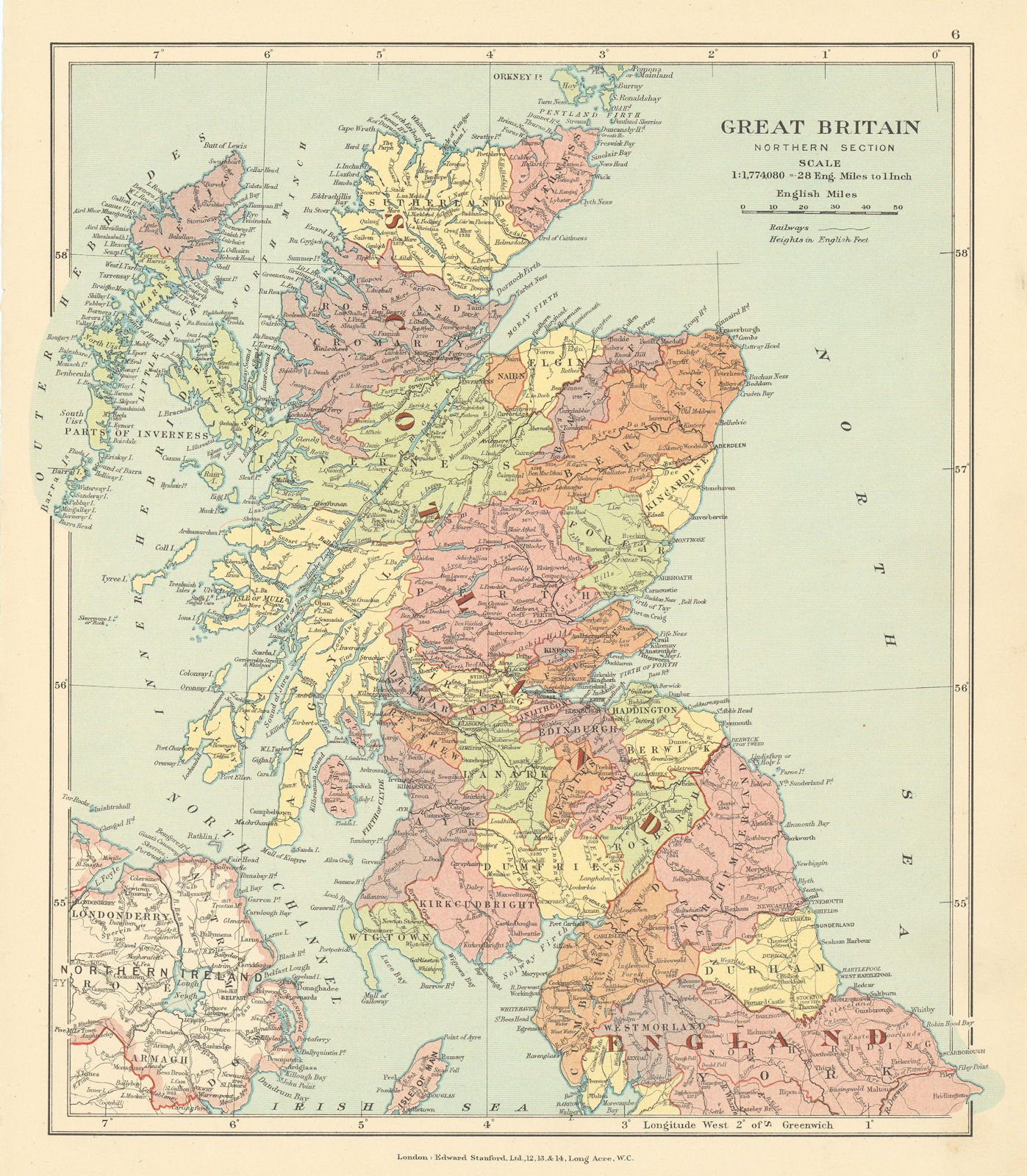 Associate Product Great Britain, Northern Section. Scotland in counties. STANFORD c1925 old map