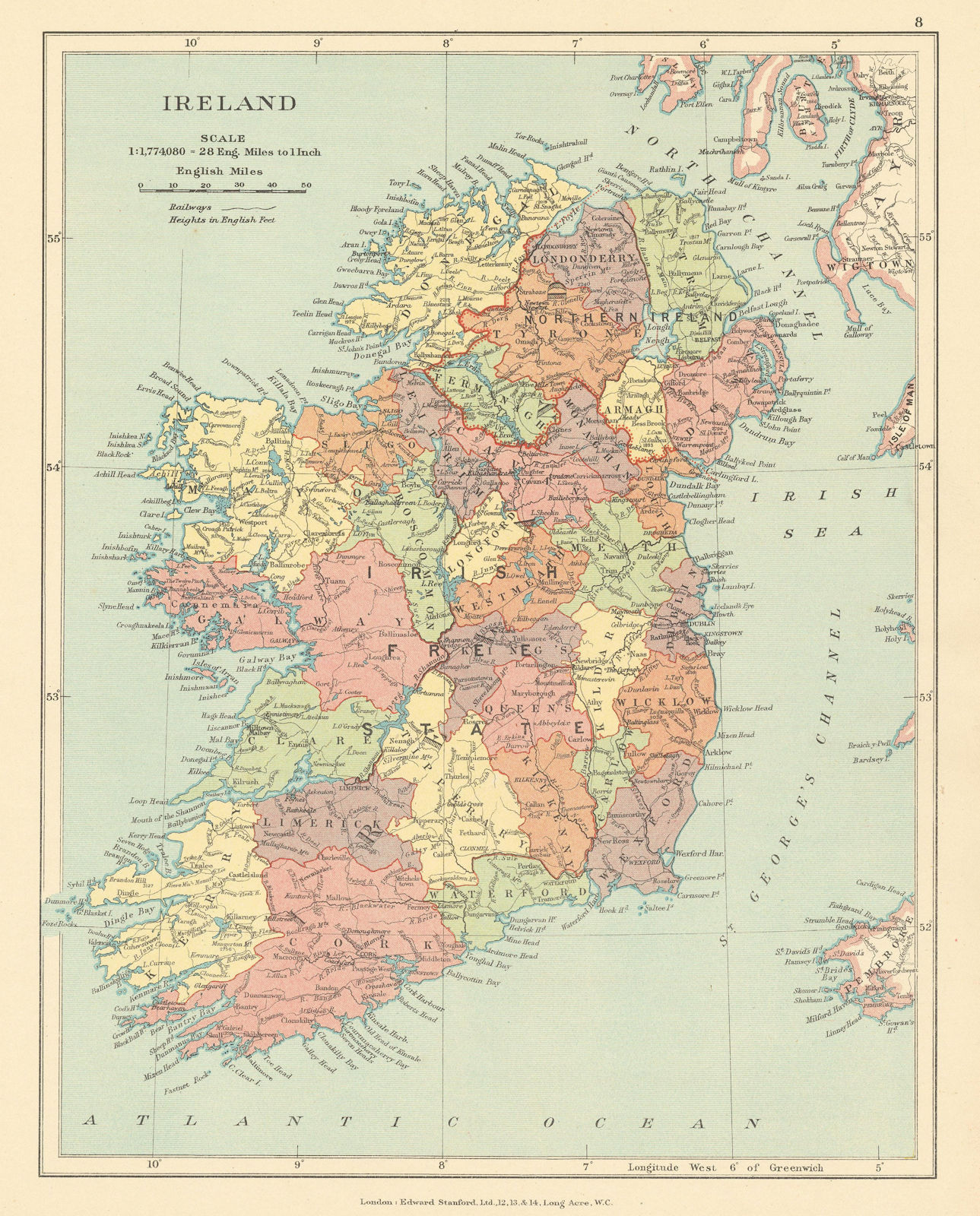 Ireland. Irish Free State & Northern Ireland in counties. STANFORD c1925 map