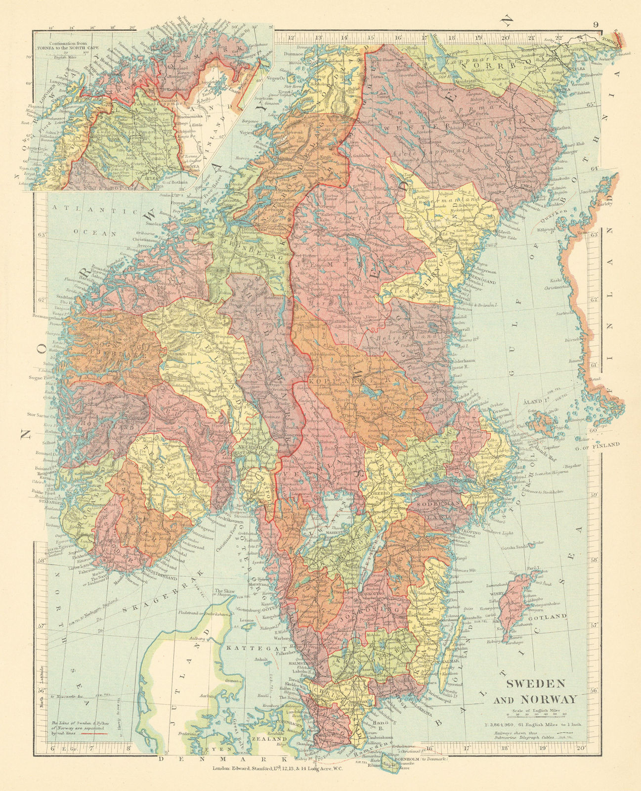 Sweden and Norway in fylke / län / counties. Scandinavia. STANFORD c1925 map