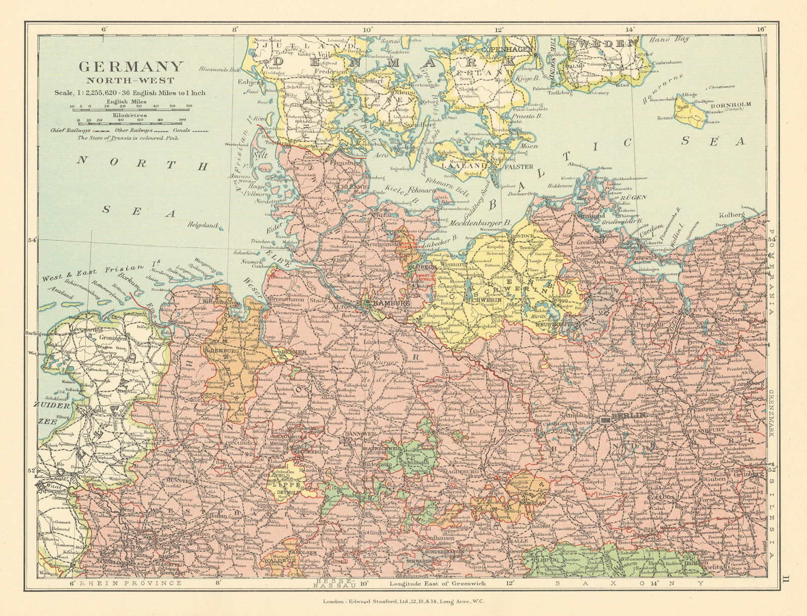 Associate Product North-west Germany Hanover Brandenburg Westphalia Mecklenburg STANFORD c1925 map