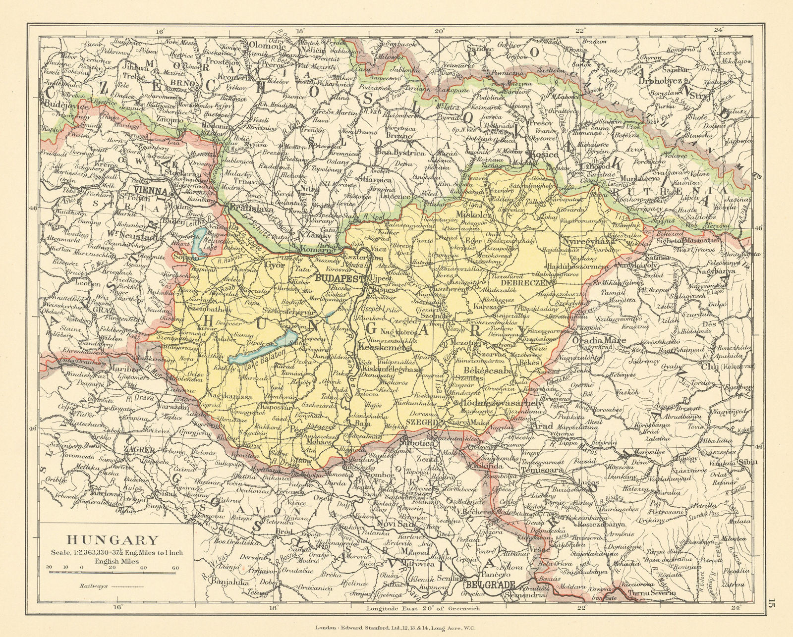 Hungary. Czechoslovakia Romania Yugoslavia Austria. STANFORD c1925 old map