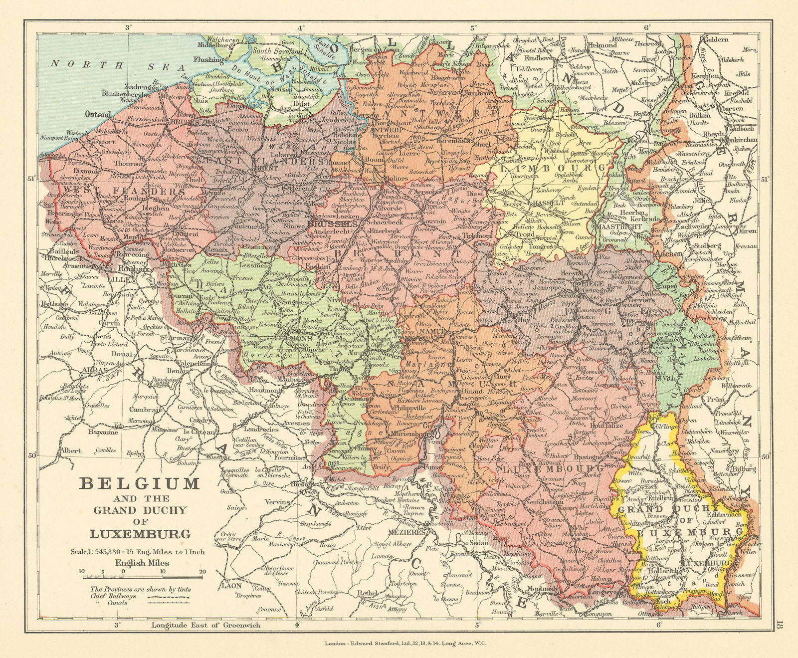 Belgium. Eupen & Malmedy province within Liège. East Cantons. STANFORD c1925 map