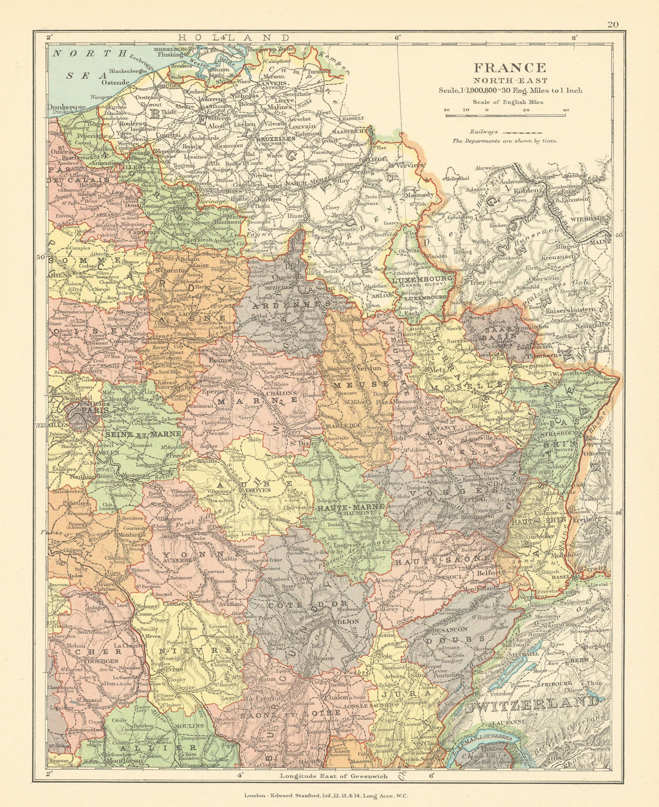 Associate Product France North-East. Grand Est Bourgogne Franch-Comté. STANFORD c1925 old map