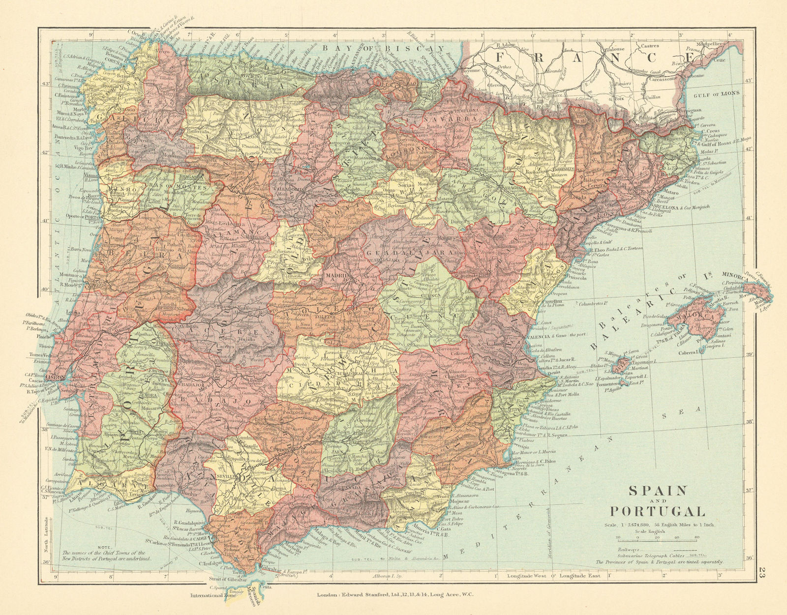 Spain & Portugal. Iberia. Tangier International Zone. STANFORD c1925 old map