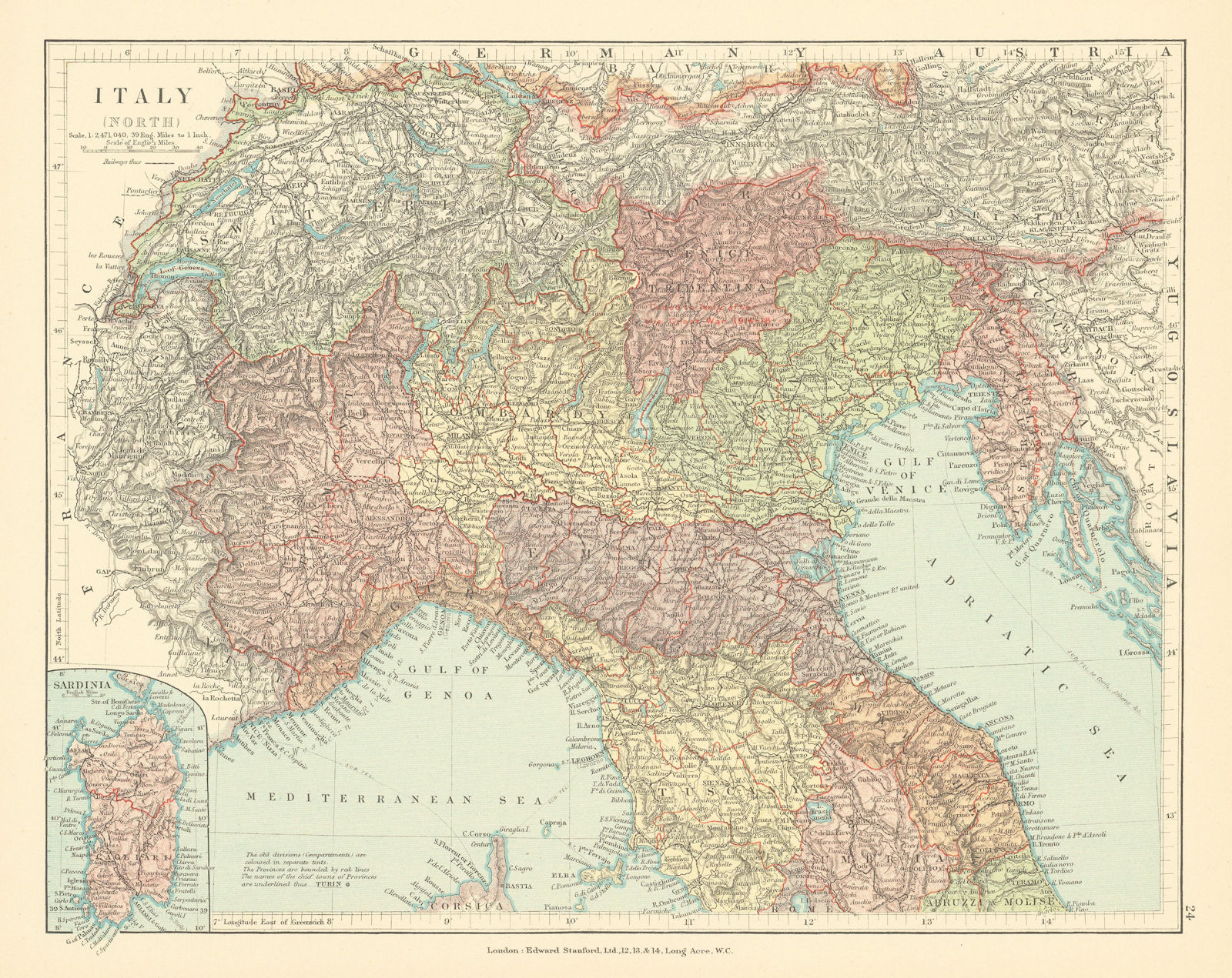 Associate Product Italy North inc. Istria & Venice Tridentina ceded after WW1. STANFORD c1925 map