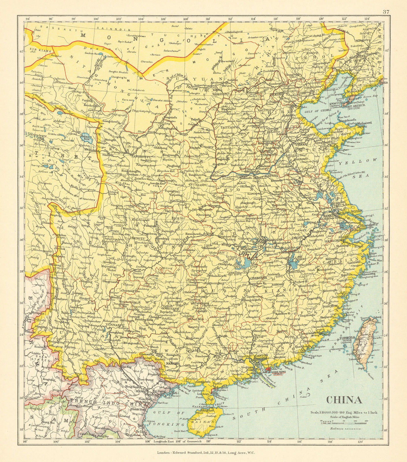 Associate Product China in provinces. Formosa Taiwan. STANFORD c1925 old vintage map plan chart