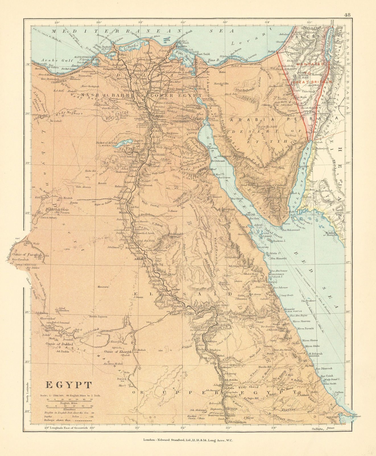 Egypt. Nile Valley. Gulf of Suez. Red Sea. STANFORD c1925 old vintage map