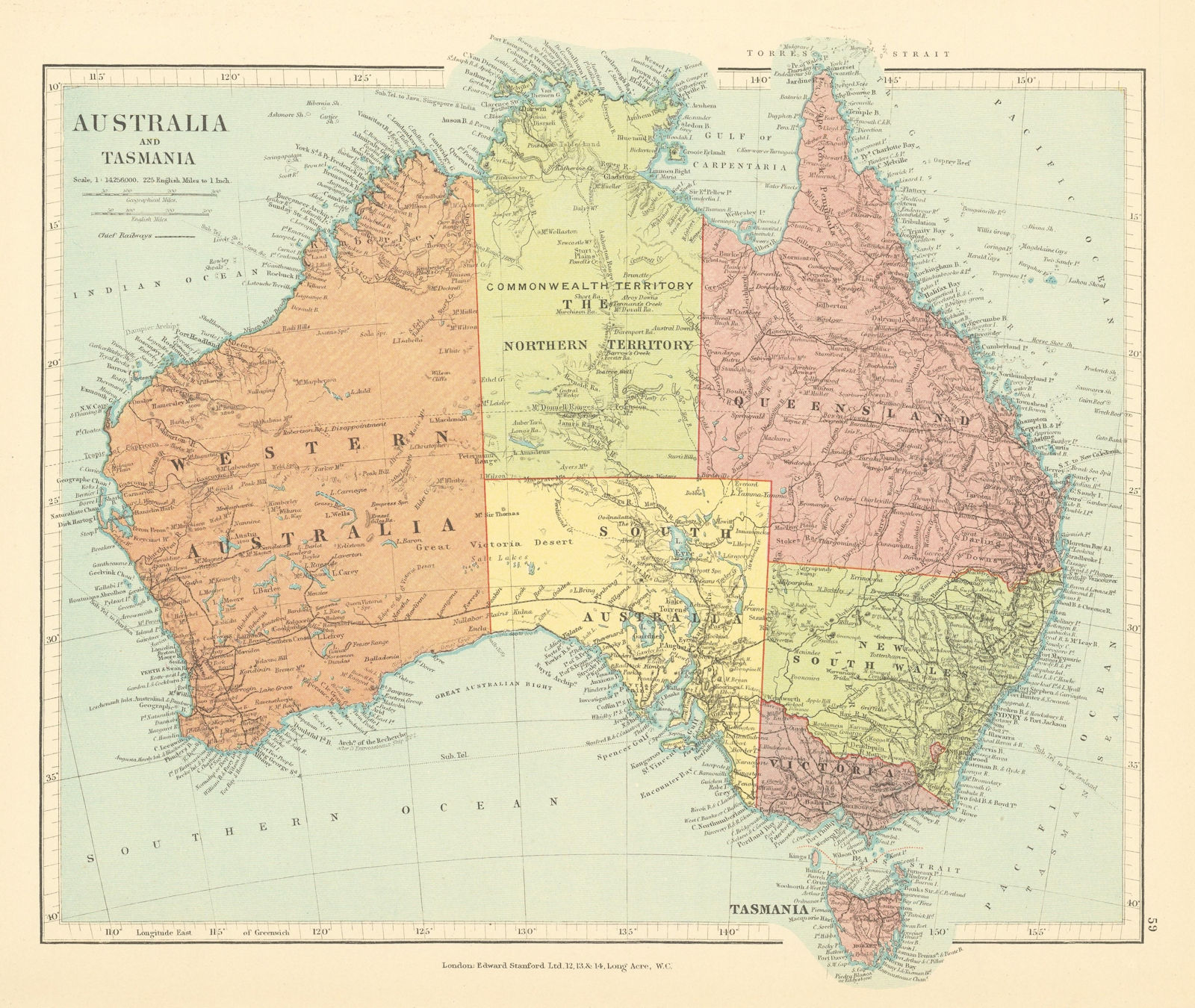 Australia Tasmania Northern Territory Commonwealth Territory STANFORD c1925 map