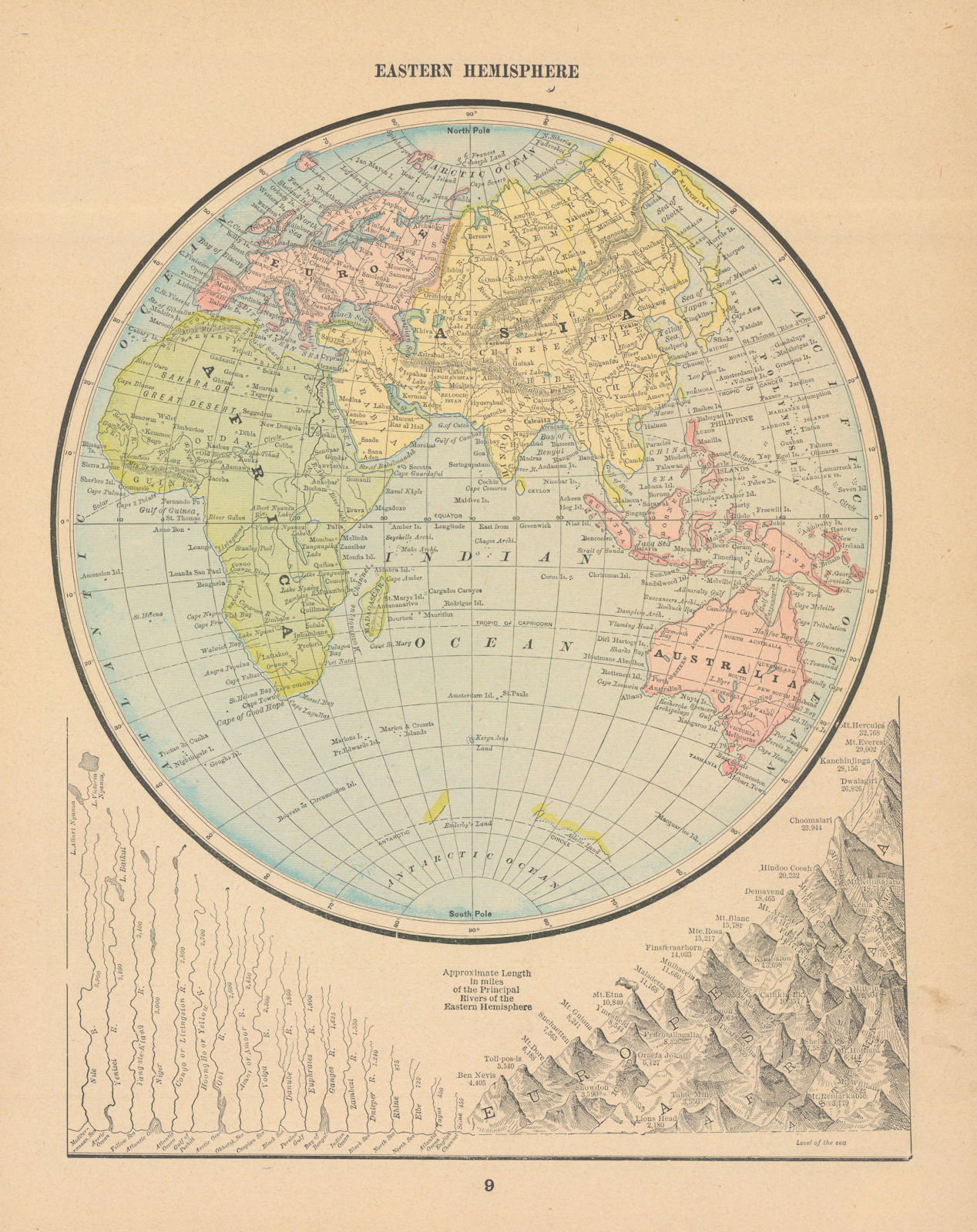 Associate Product Eastern Hemisphere. Mountains & Rivers. Asia Africa Europe. CRAM 1894 old map