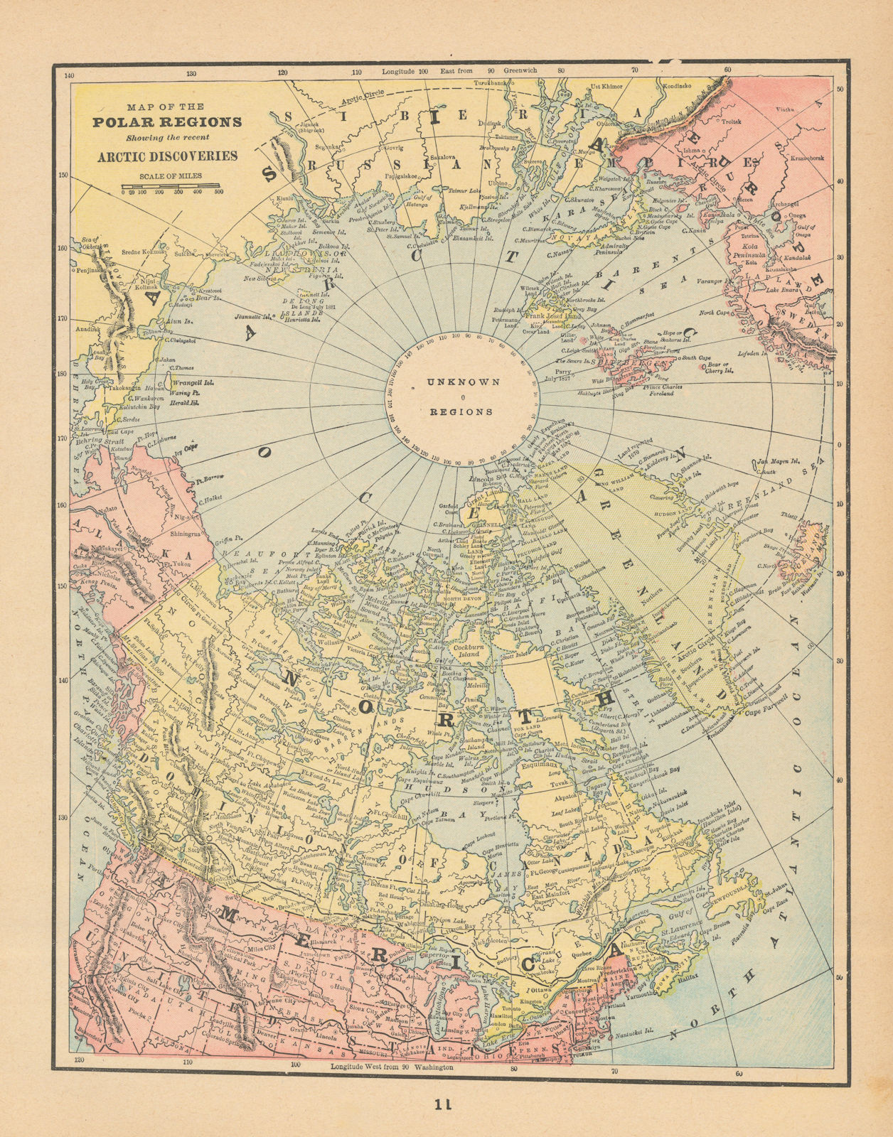 Associate Product Polar Regions showing recent Arctic Discoveries. Arctic Canada. CRAM 1894 map