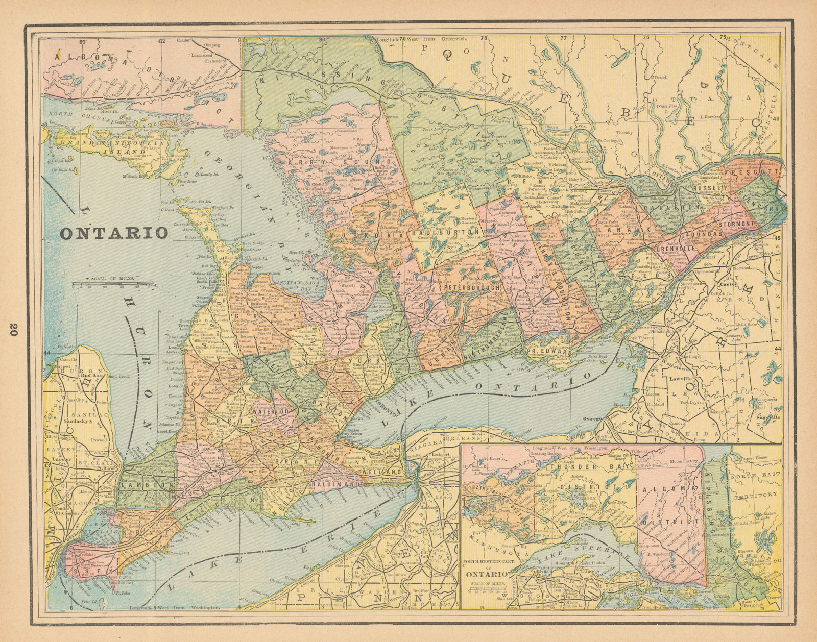 Associate Product Ontario. Great Lakes. Canada. CRAM 1894 old antique vintage map plan chart