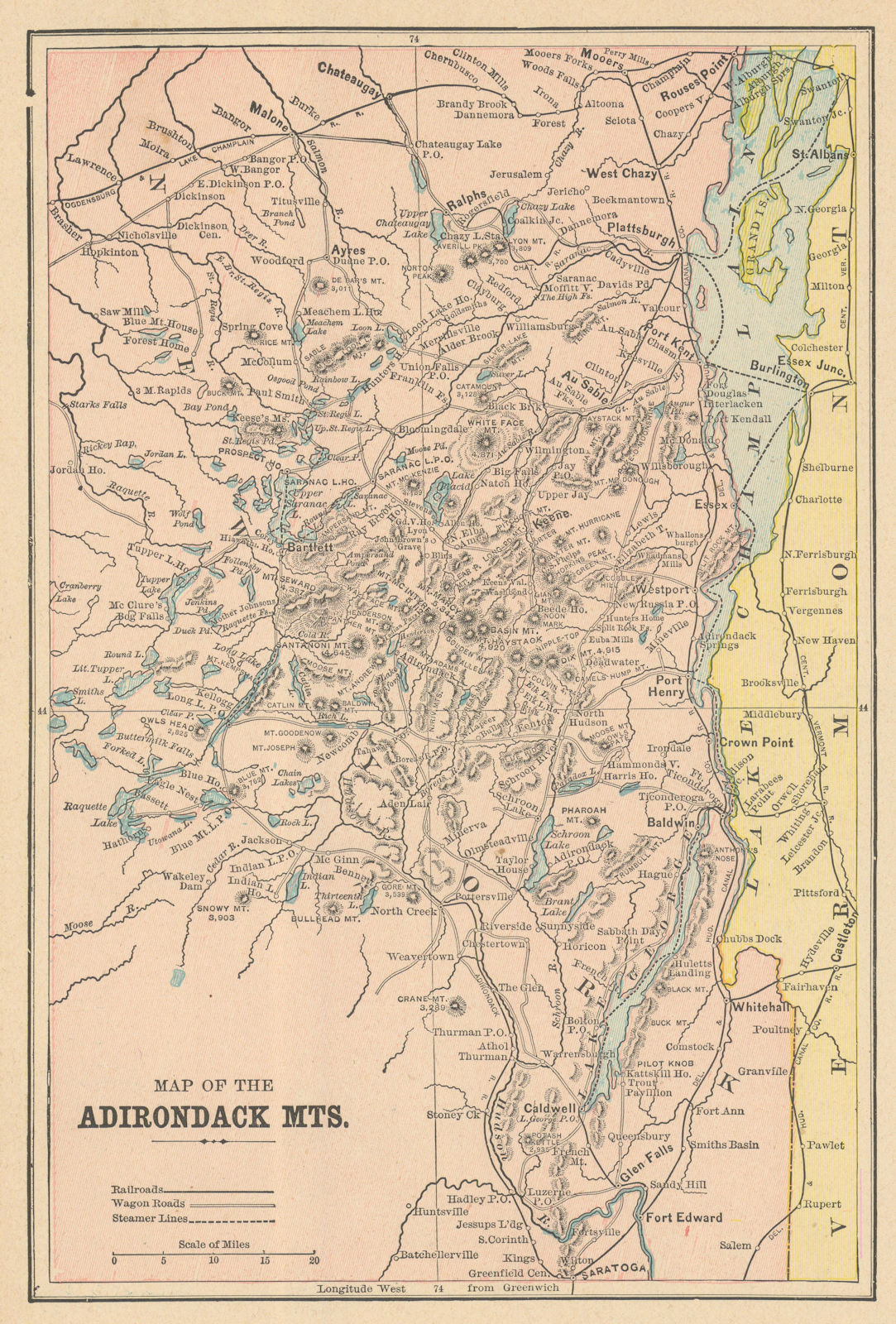 Associate Product Adirondack Mountains. New York. CRAM 1894 old antique vintage map plan chart