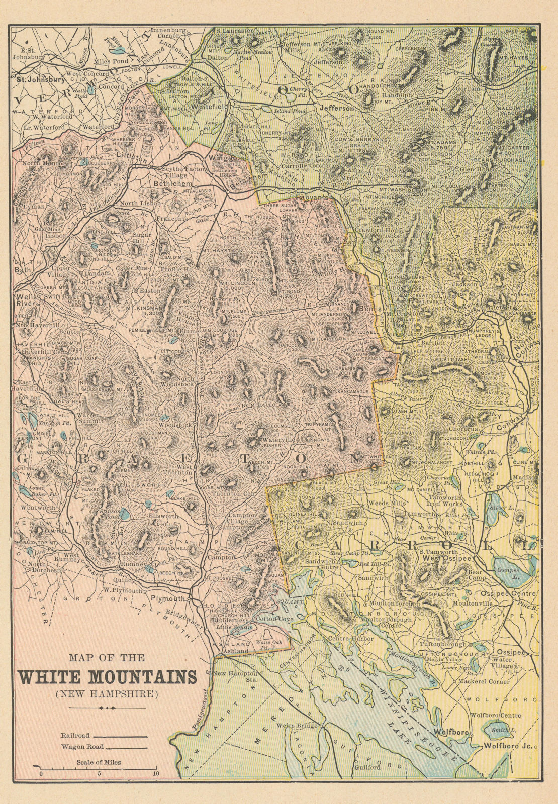 White Mountains (New Hampshire). CRAM 1894 old antique vintage map plan chart