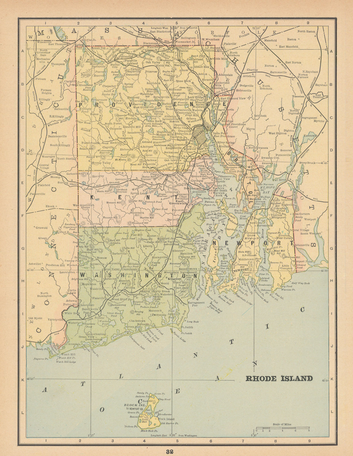 Associate Product Rhode Island state map in counties. CRAM 1894 old antique plan chart