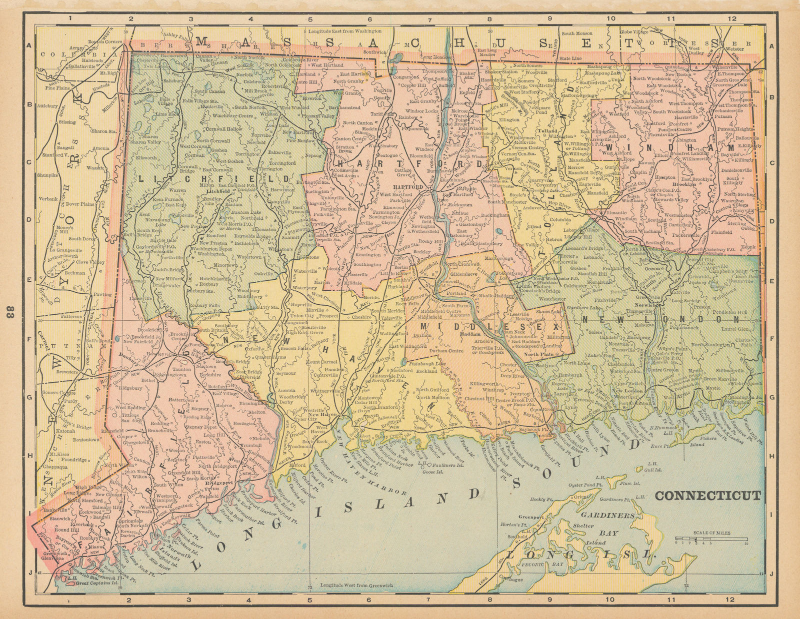 Associate Product Connecticut state map in counties. CRAM 1894 old antique plan chart