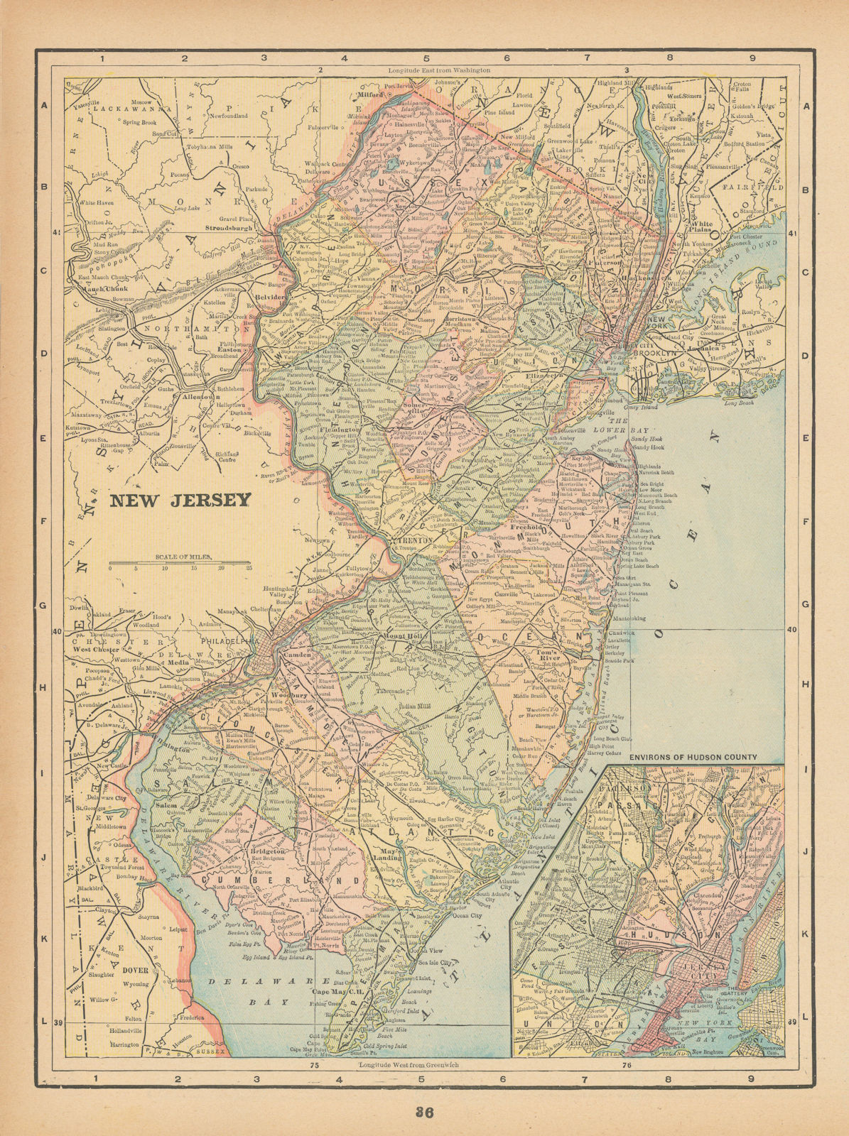 Associate Product New Jersey state map in counties. CRAM 1894 old antique vintage plan chart