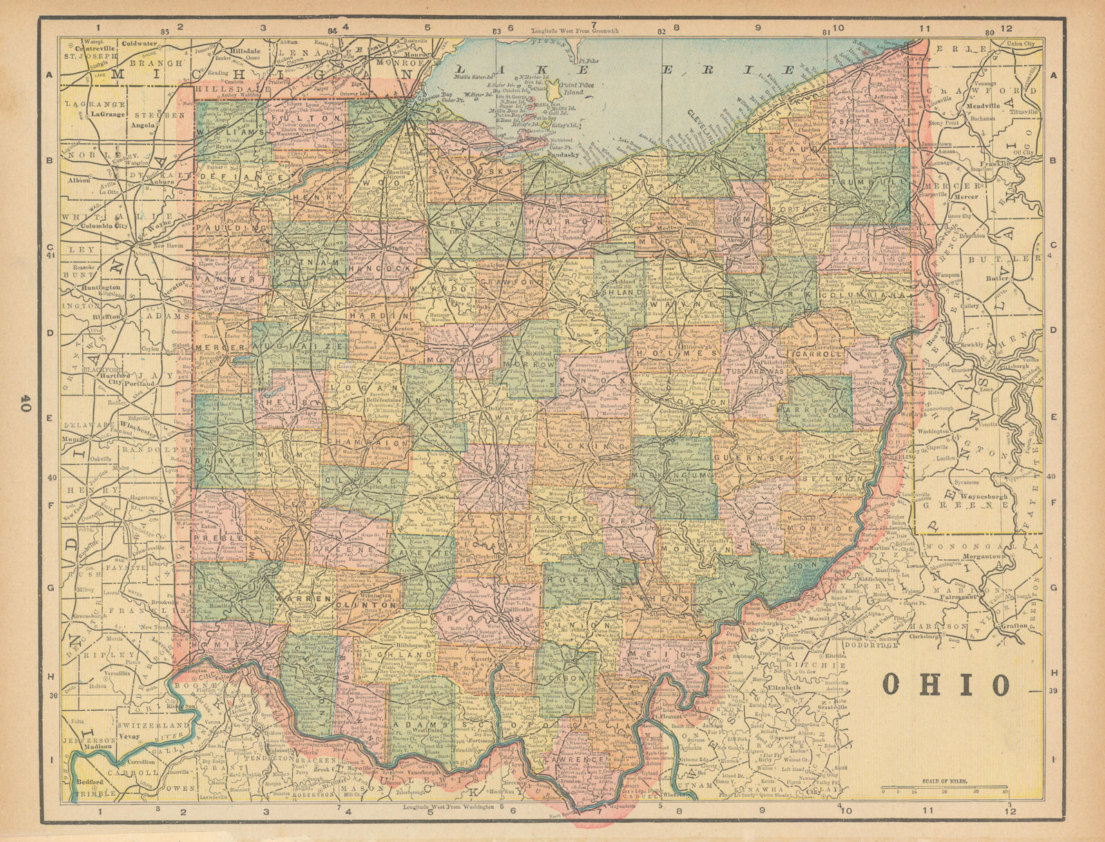 Associate Product Ohio state map in counties. CRAM 1894 old antique vintage plan chart