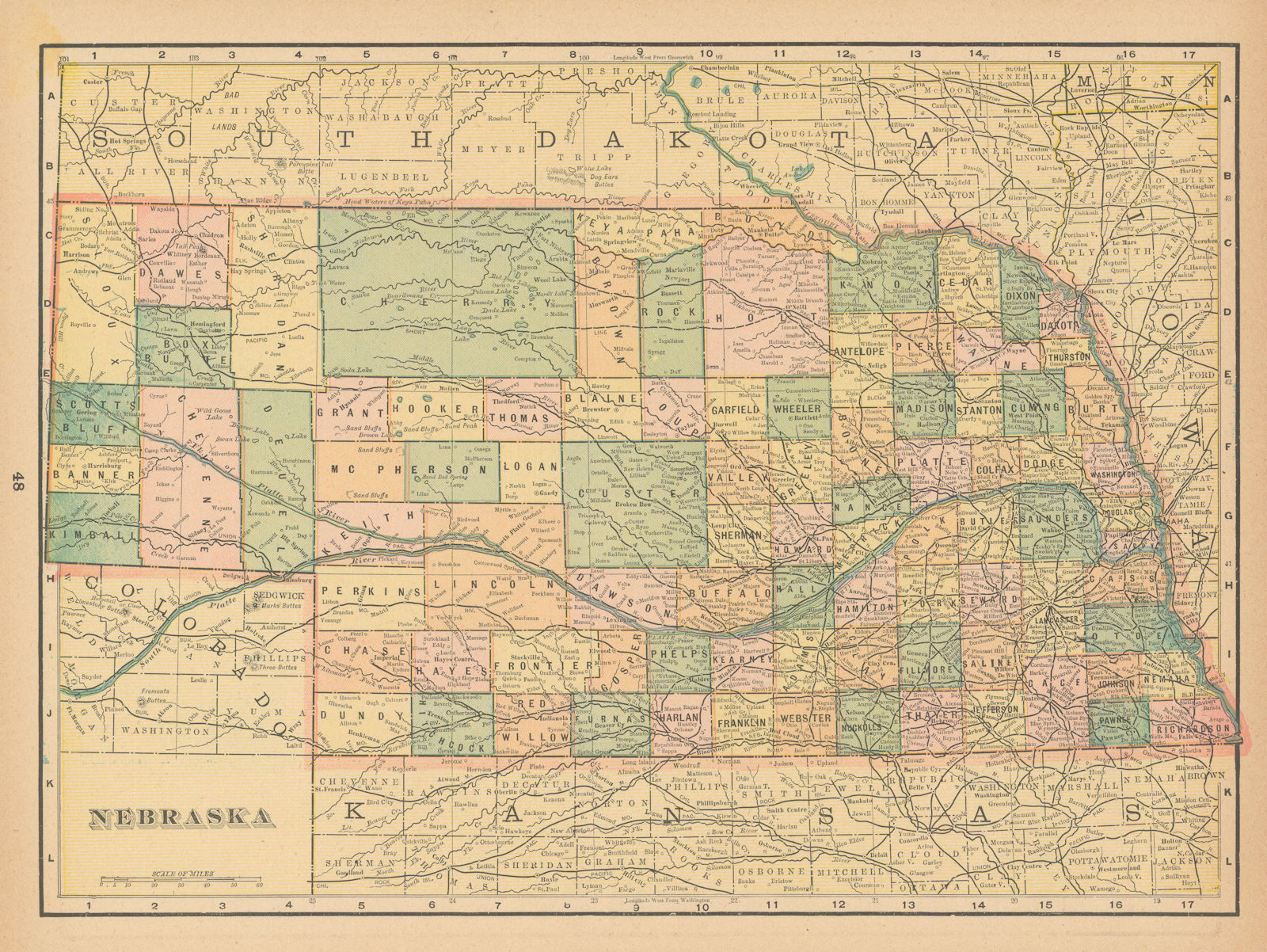 Associate Product Nebraska state map in counties. CRAM 1894 old antique vintage plan chart