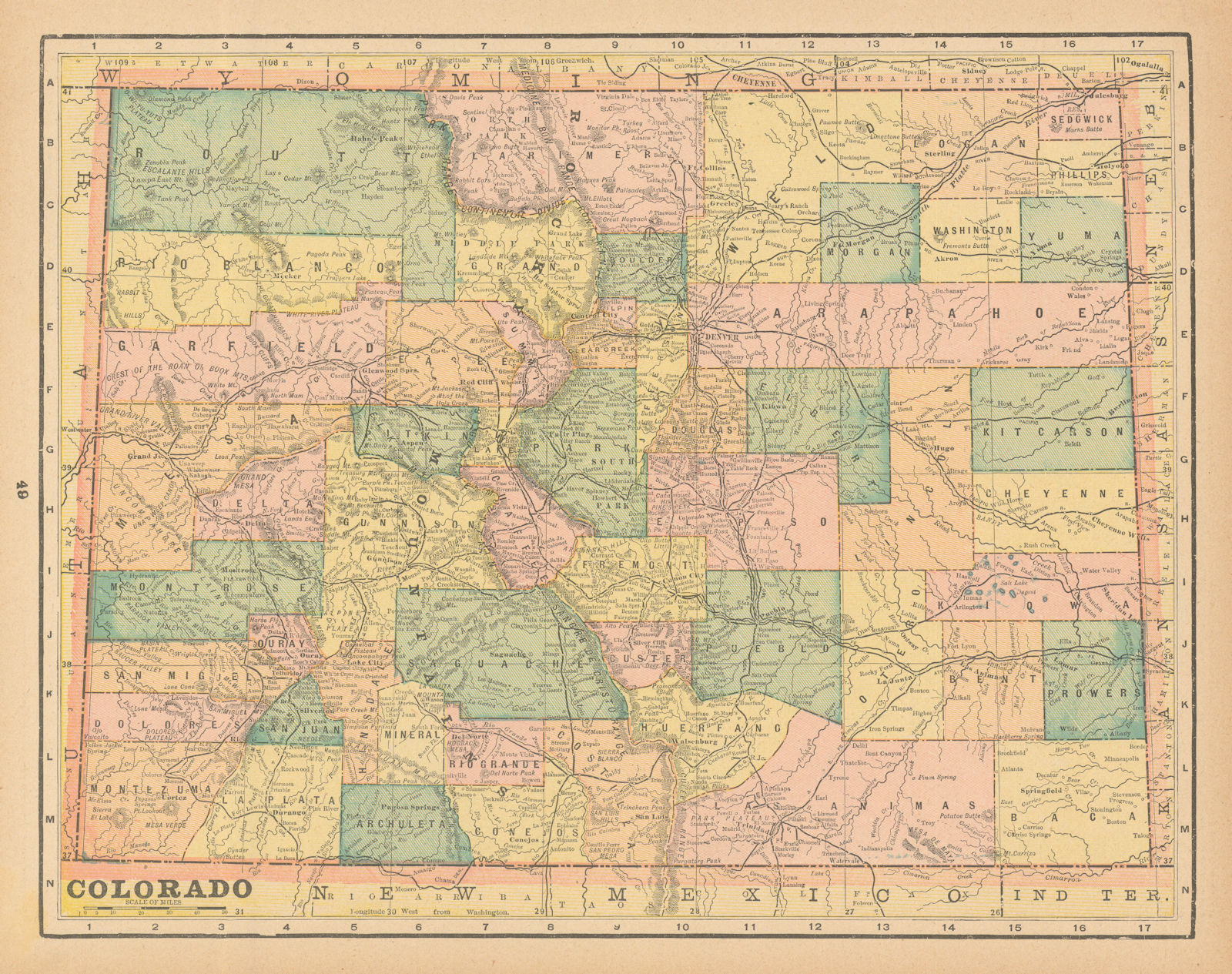 Associate Product Colorado state map in counties. CRAM 1894 old antique vintage plan chart