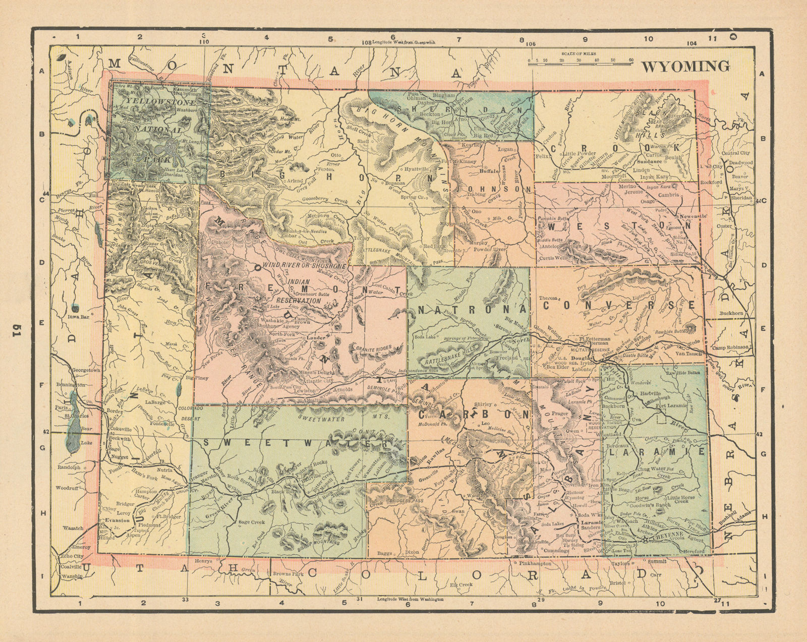 Associate Product Wyoming state map in counties. CRAM 1894 old antique vintage plan chart