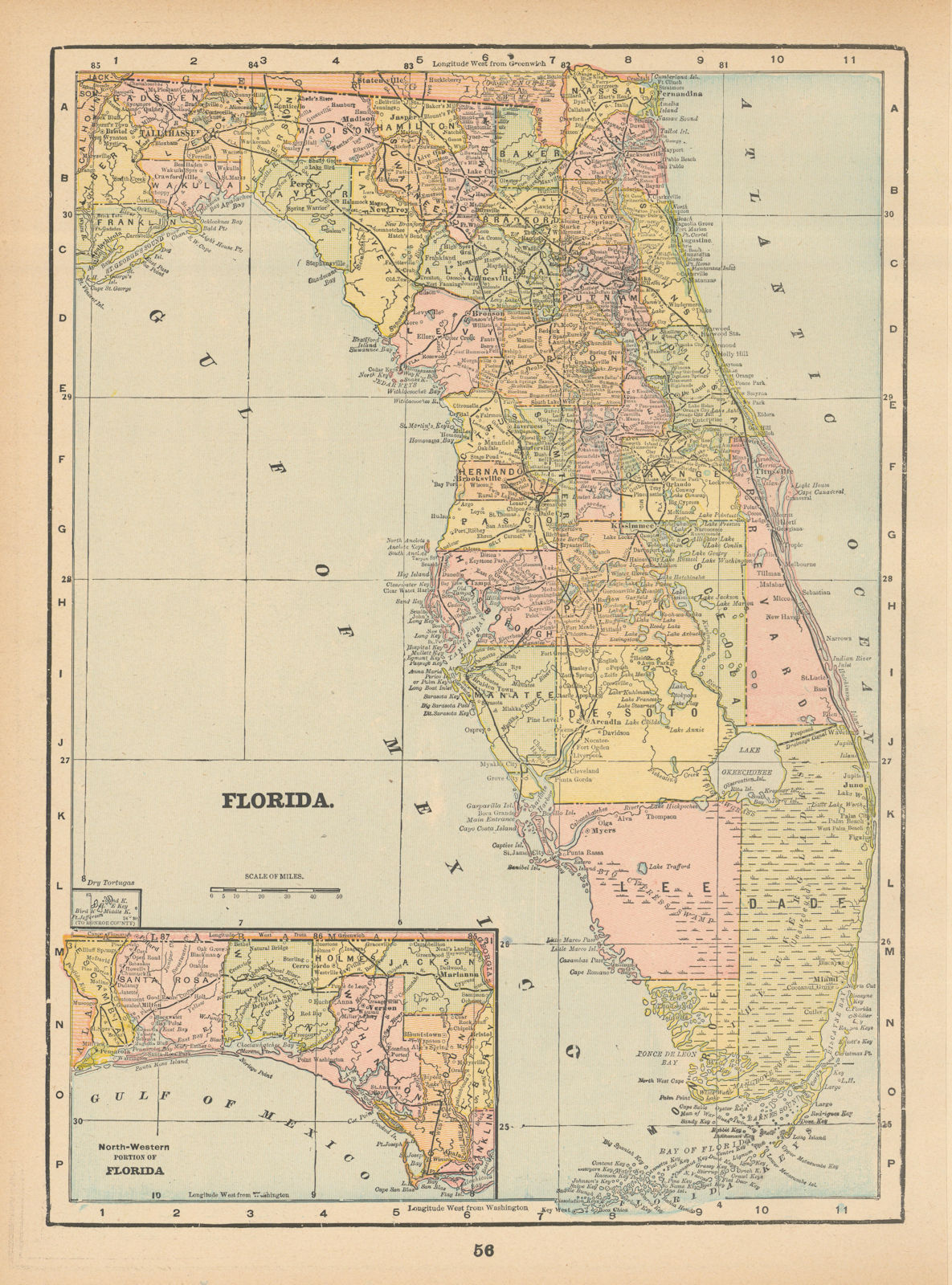 Associate Product Florida state map in counties. CRAM 1894 old antique vintage plan chart