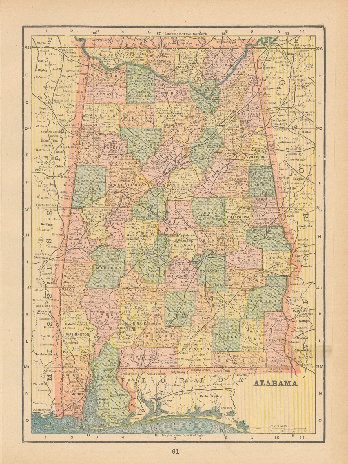 Associate Product Alabama state map in counties. CRAM 1894 old antique vintage plan chart