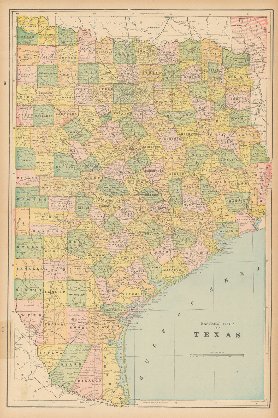 Associate Product Eastern half of Texas state map in counties. CRAM 1894 old antique chart