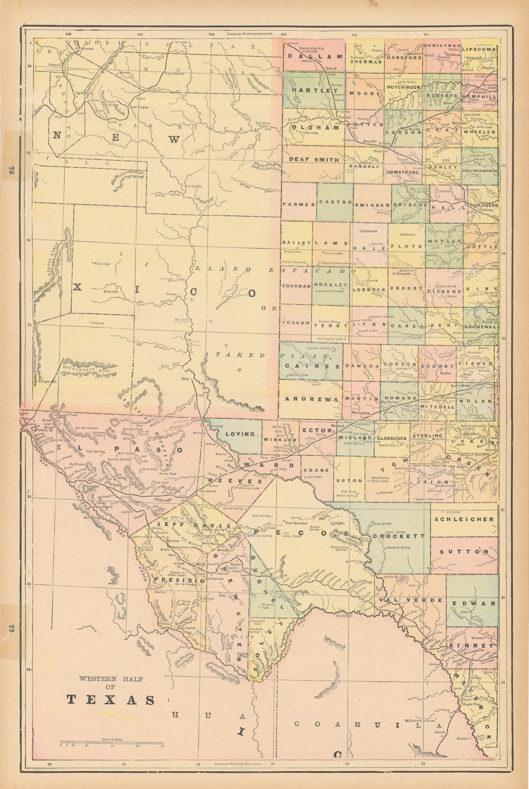 Associate Product Western half of Texas state map in counties. CRAM 1894 old antique chart