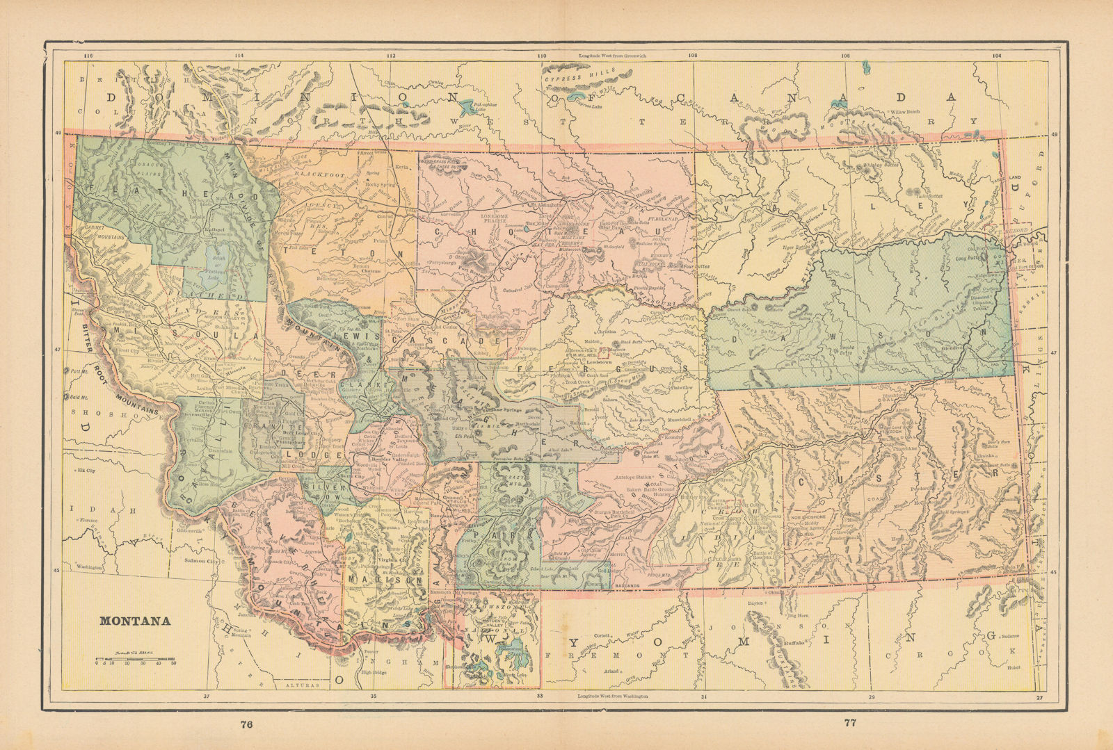 Associate Product Montana state map in counties. CRAM 1894 old antique vintage plan chart