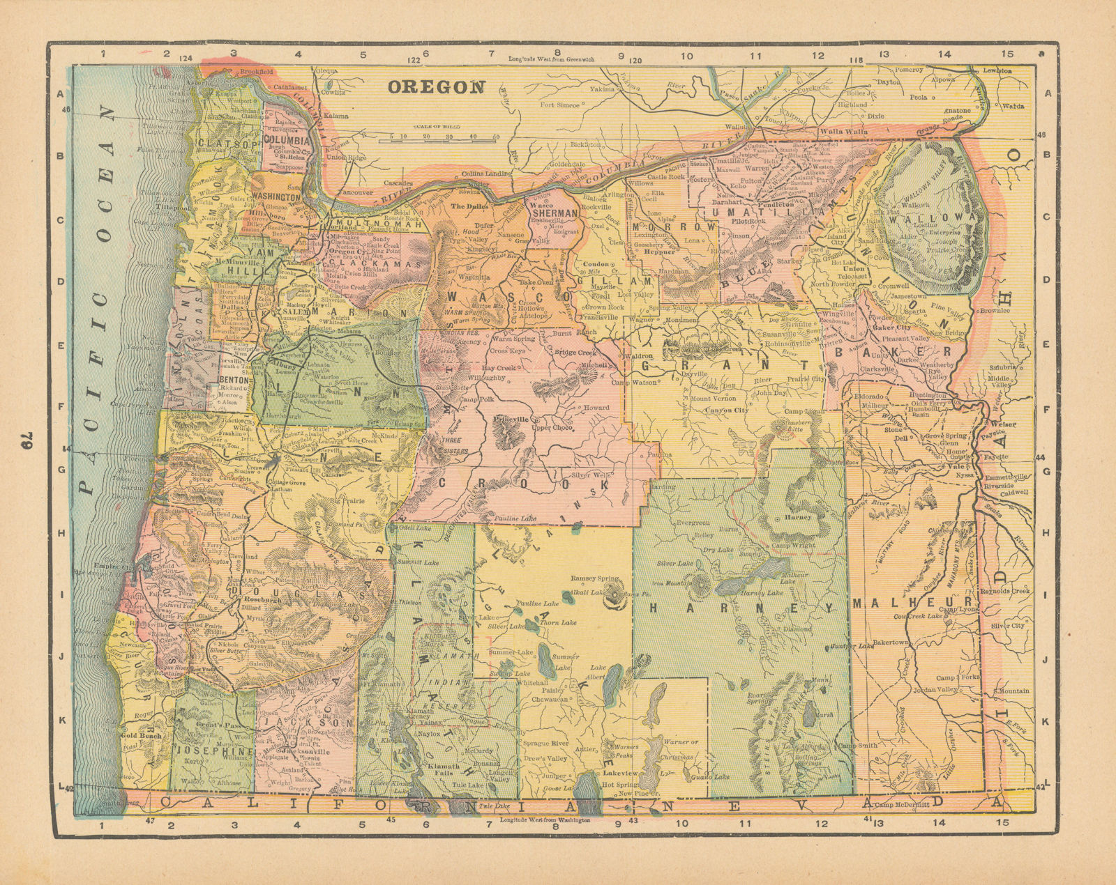 Associate Product Oregon state map in counties. CRAM 1894 old antique vintage plan chart