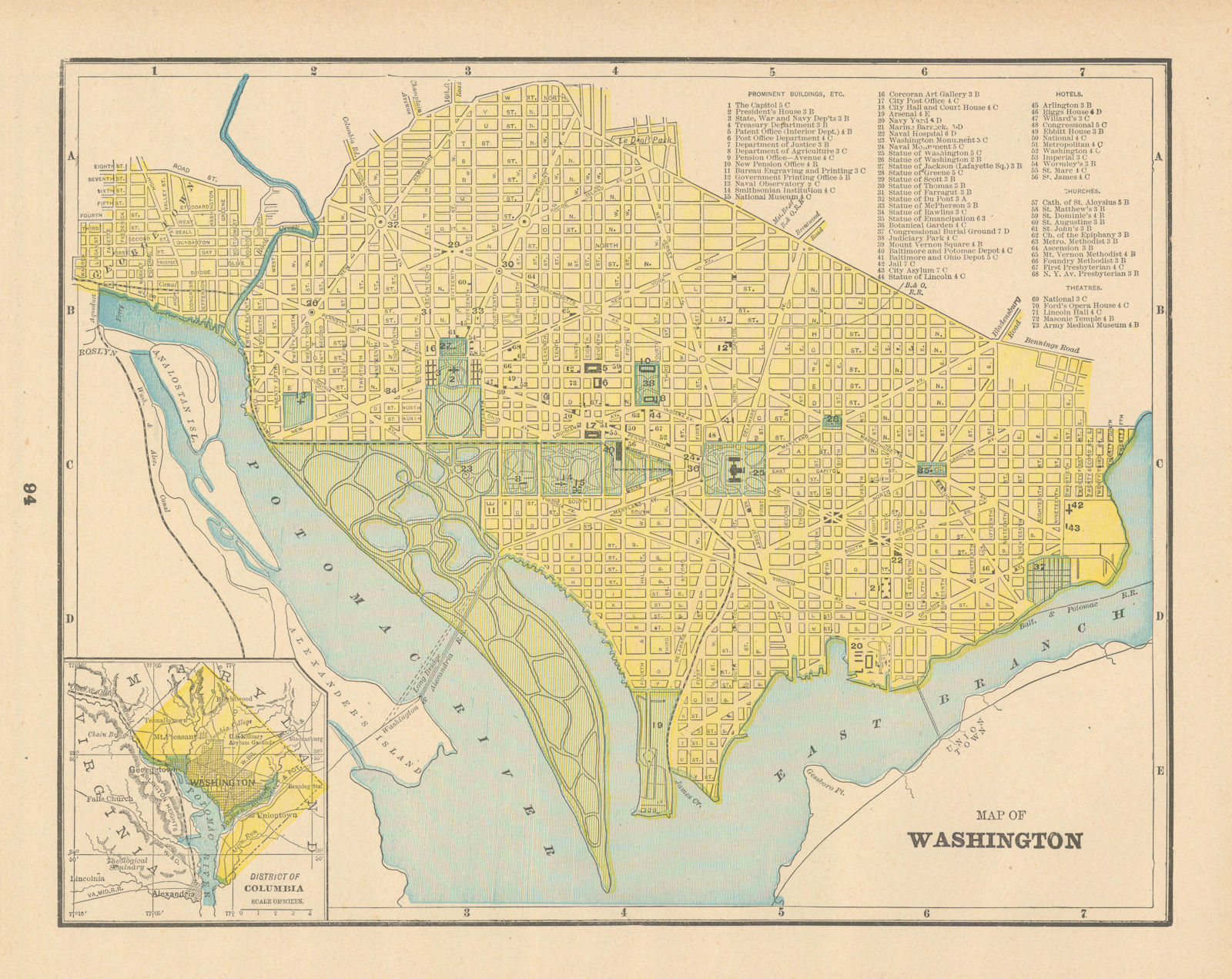 Associate Product Map of Washington town city plan. Washington DC. CRAM 1894 old antique