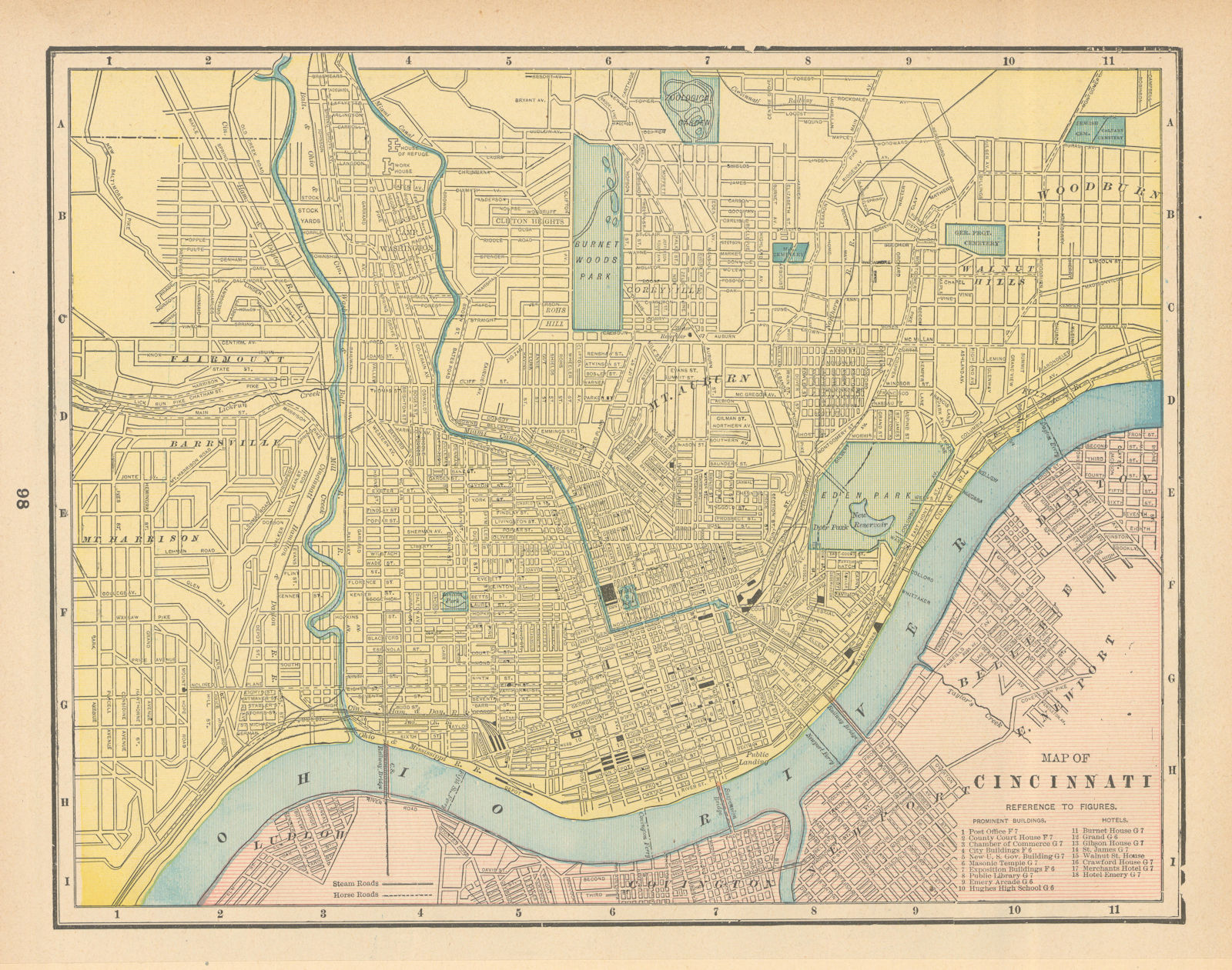 Map of Cincinnati town city plan. Ohio. CRAM 1894 old antique chart