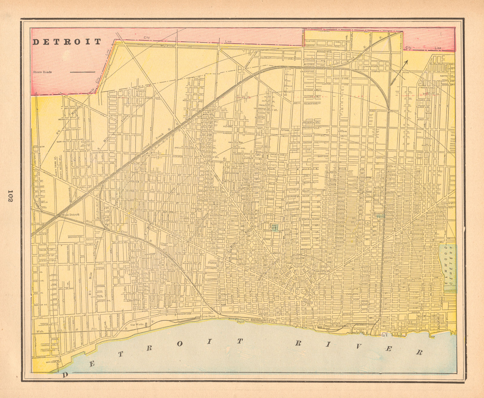 Detroit town city plan. Michigan. CRAM 1894 old antique vintage map chart