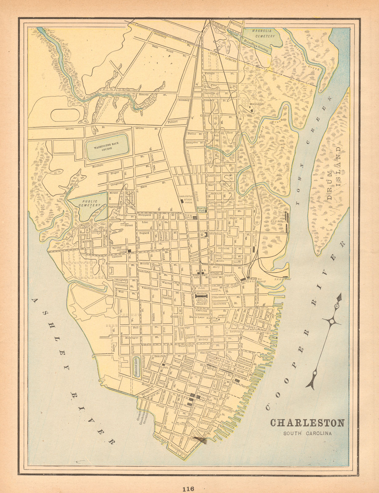 Charleston town city plan. South Carolina. CRAM 1894 old antique map chart