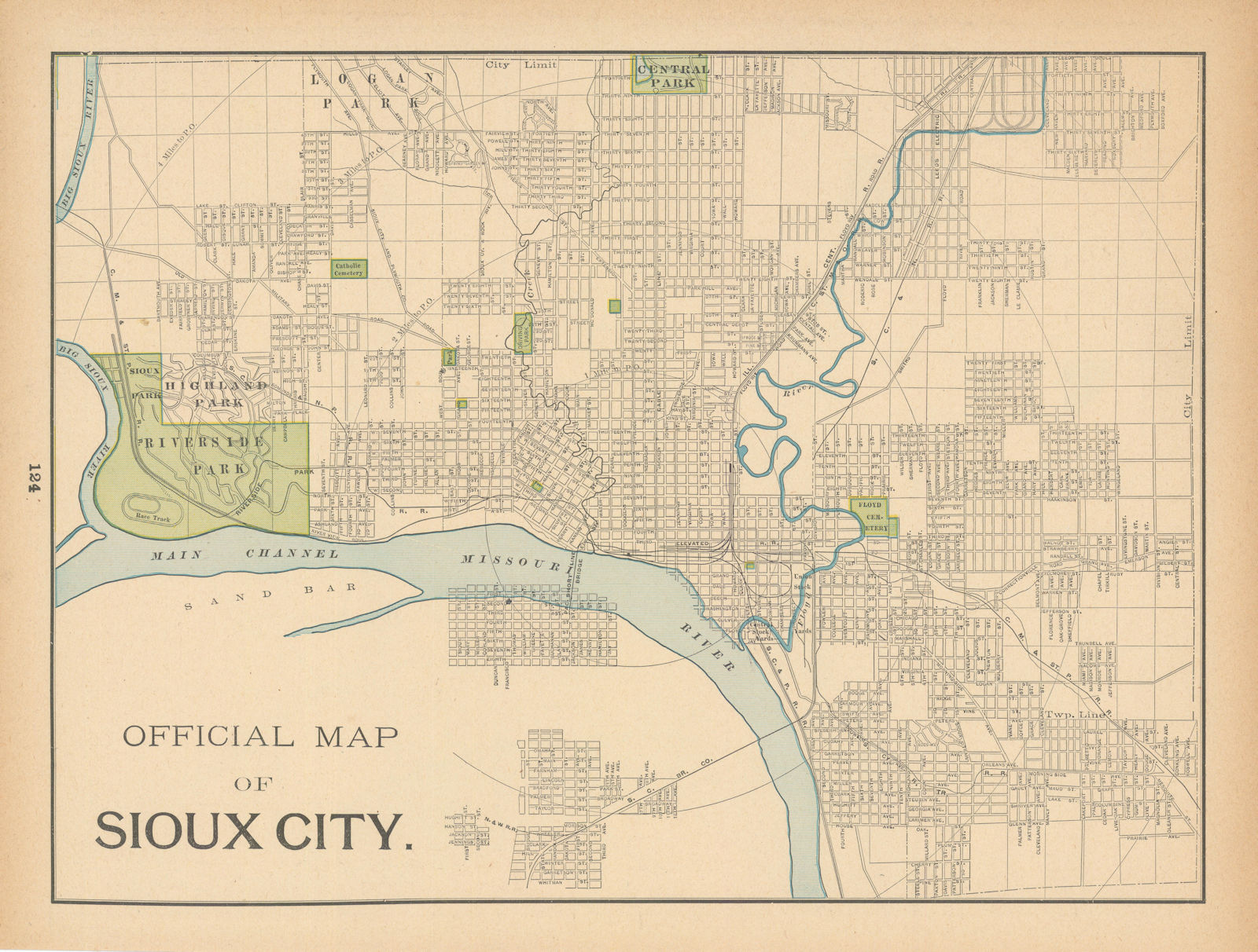 Associate Product Official Map of Sioux City town plan. Iowa. CRAM 1894 old antique chart