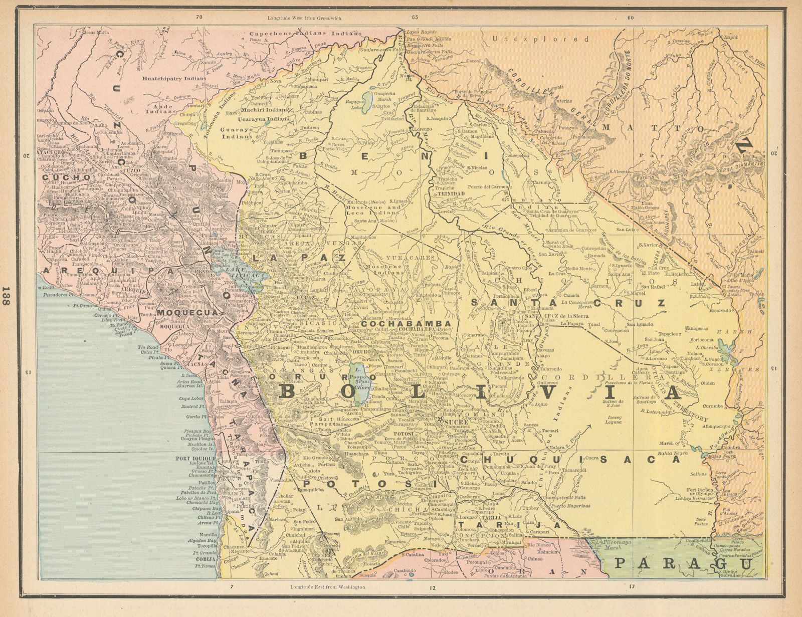 Associate Product Bolivia. Native American Indian regions. Littoral province. CRAM 1894 old map