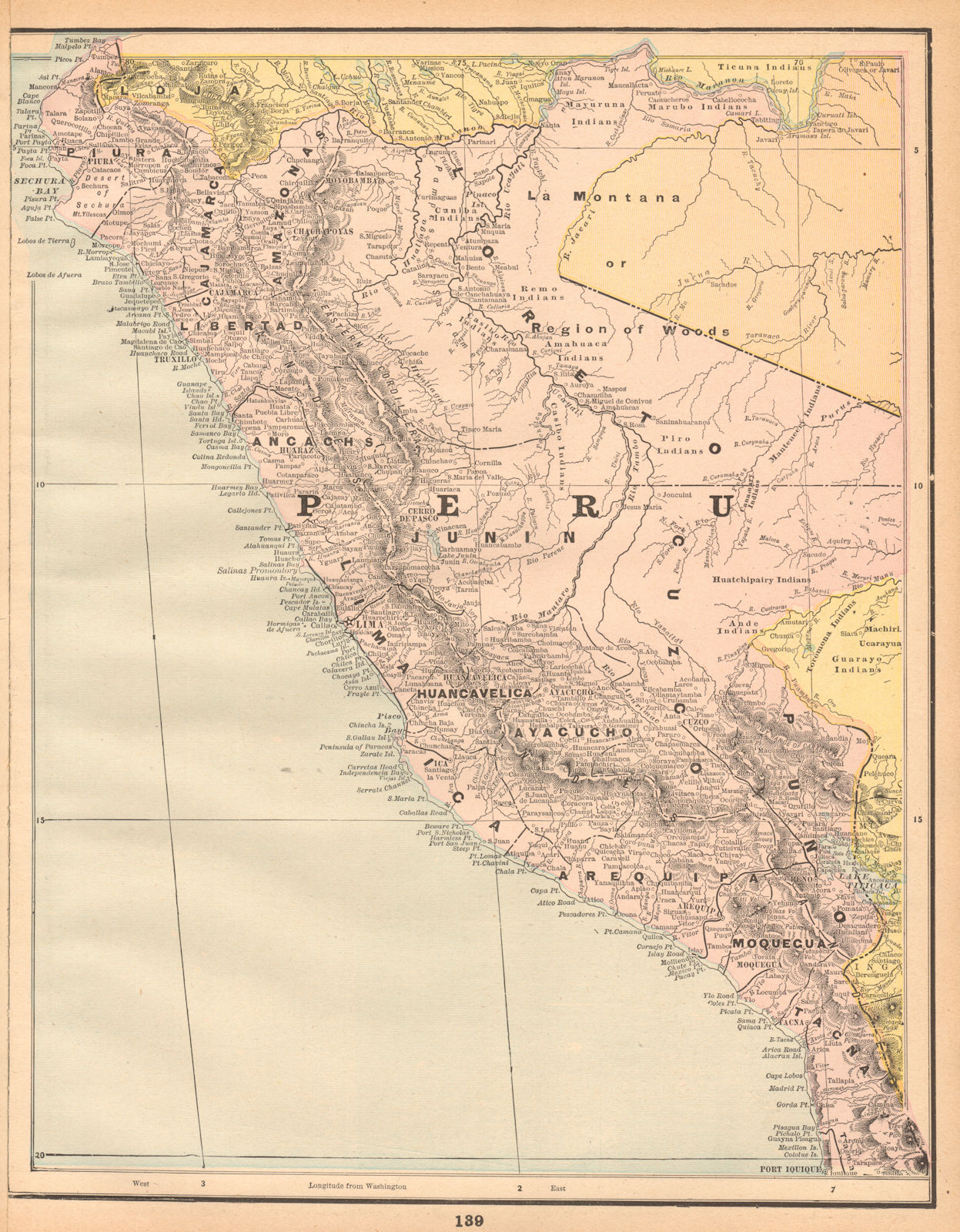 Peru. Native American Indian regions. CRAM 1894 old antique map plan chart