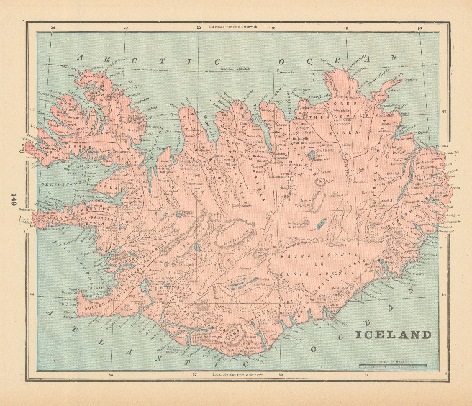 Associate Product Iceland. Rivers mountains volcanoes. CRAM 1894 old antique map plan chart