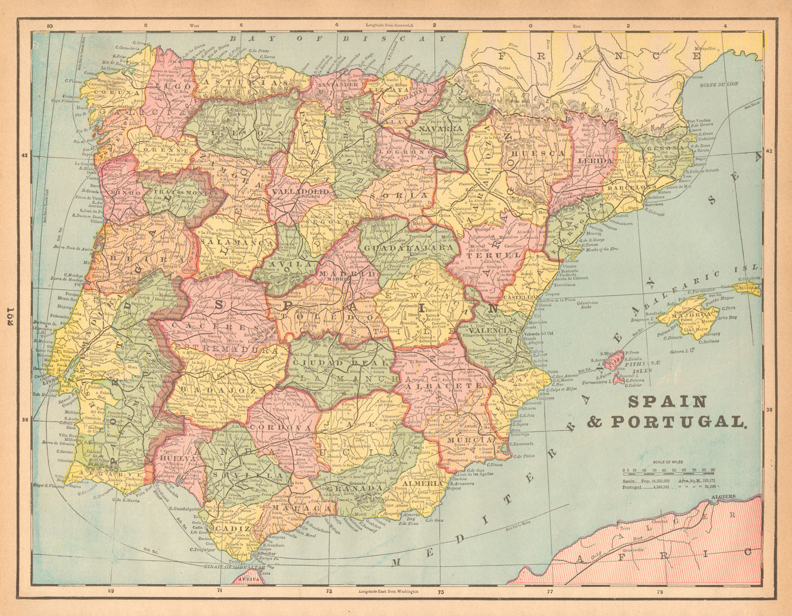 Associate Product Spain and Portugal. Iberia. CRAM 1894 old antique vintage map plan chart