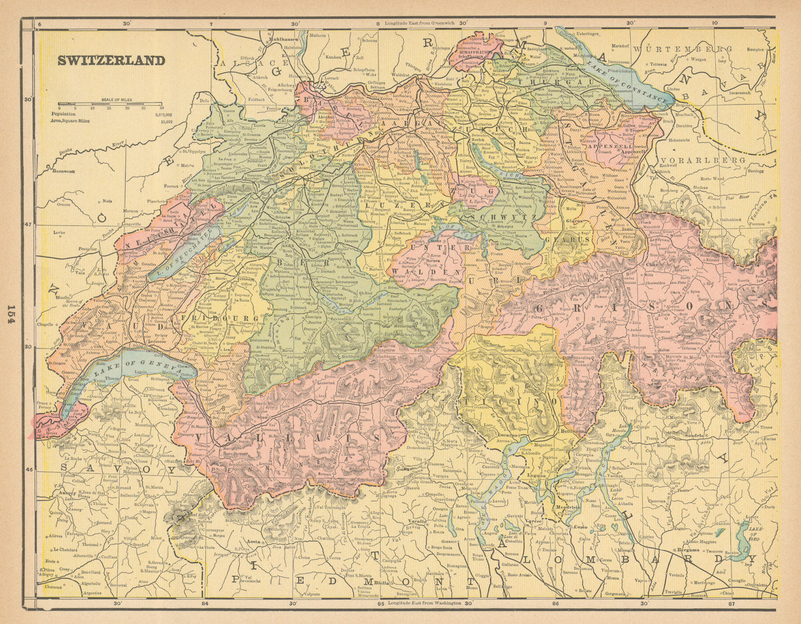 Associate Product Switzerland in Cantons. CRAM 1894 old antique vintage map plan chart