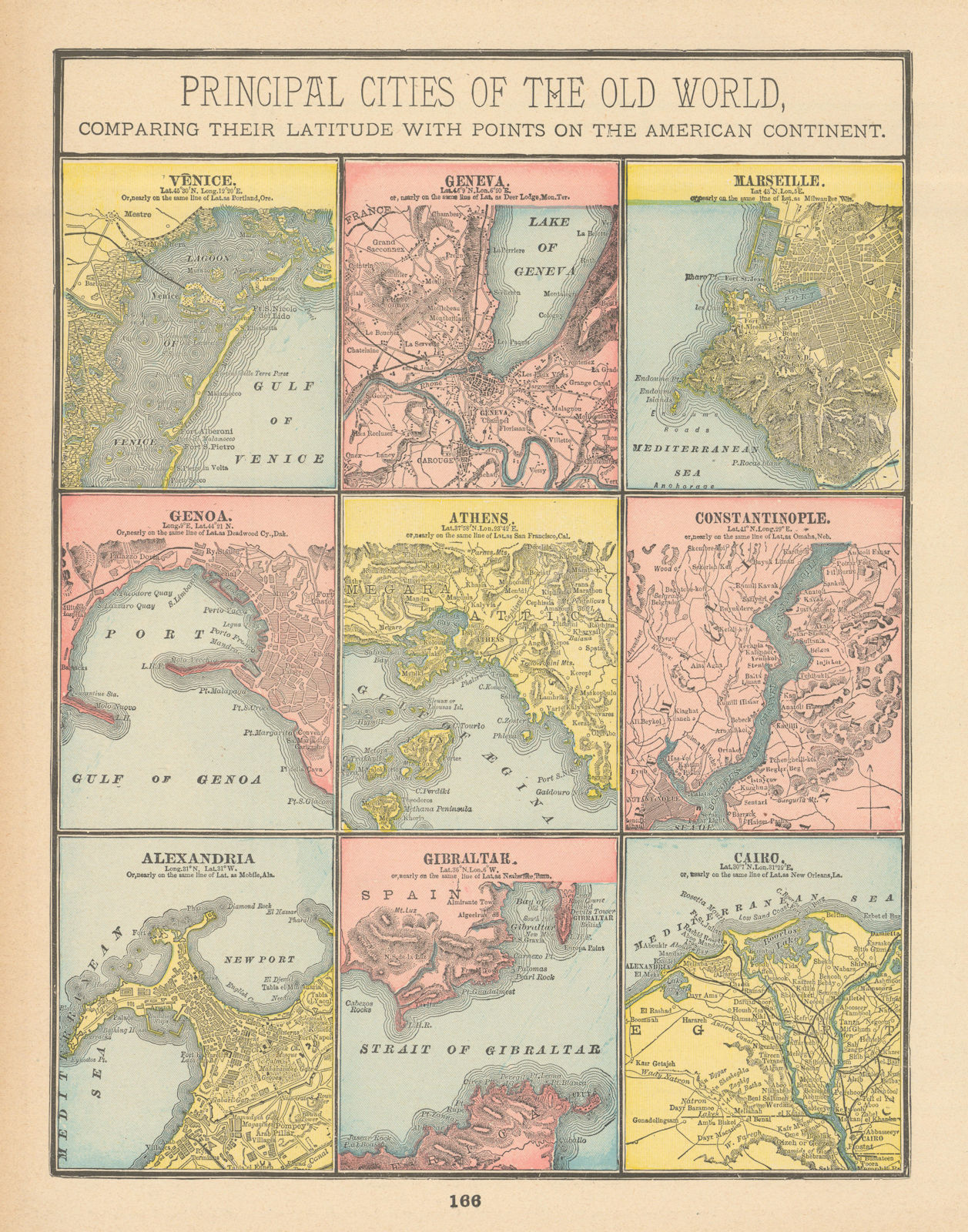 Associate Product Venice Geneva Marseille Genoa Athens Alexandria Gibraltar Cairo 1894 old map